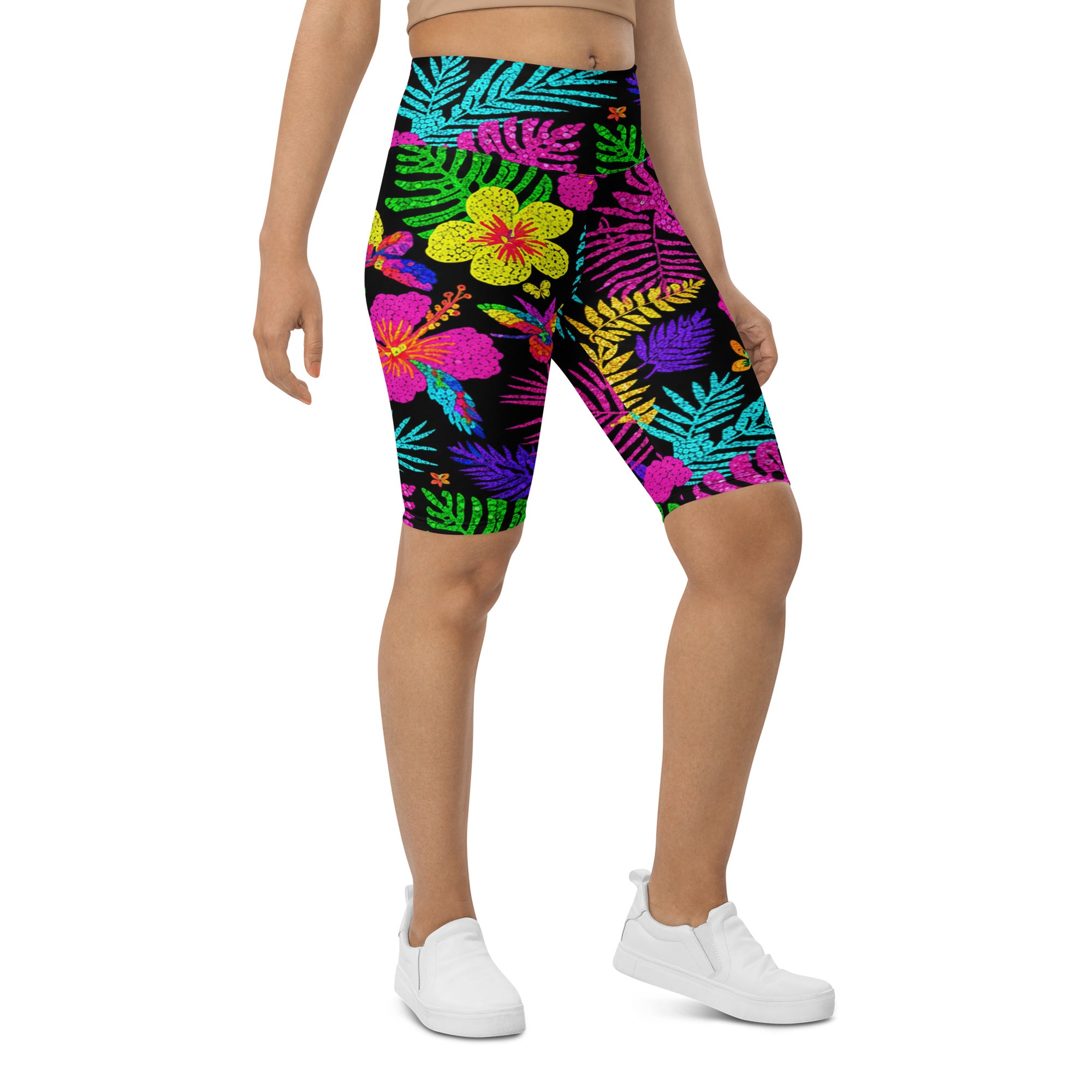 Rainbow Paillette Tropical Bike Shorts | GearBunch
