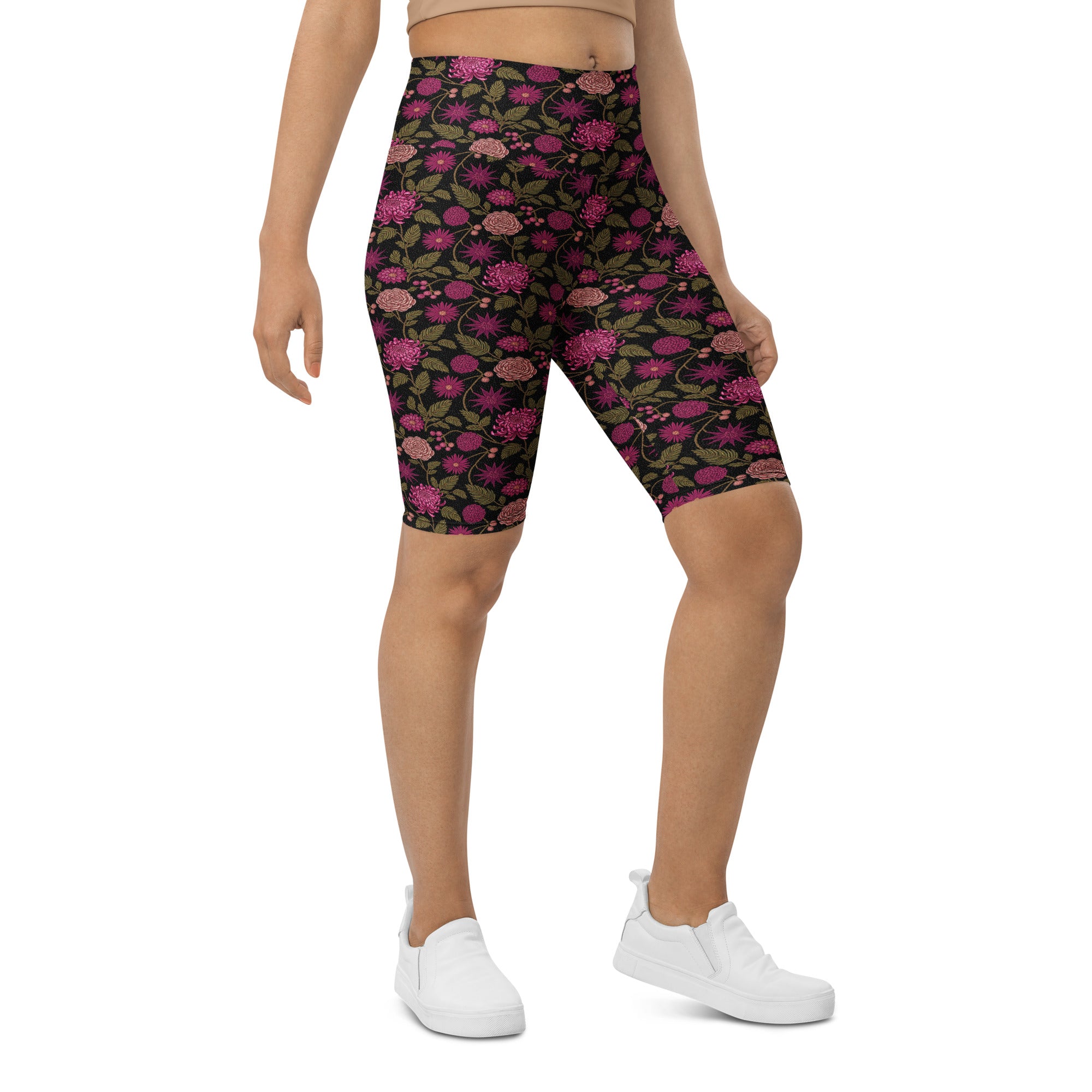 Midnight Paillette Peony Bike Shorts | GearBunch