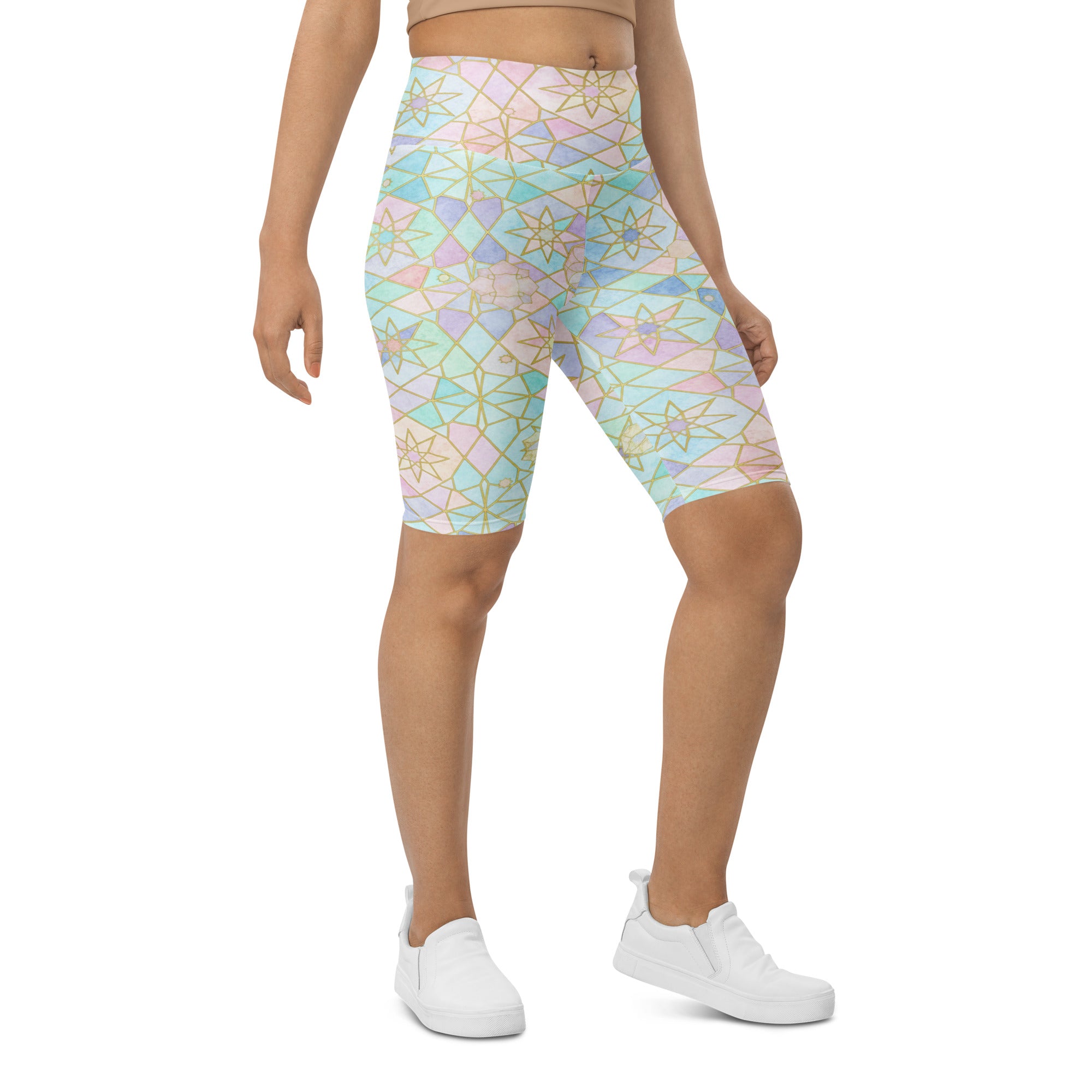 Arabic Watercolour Pastel Rainbow Bike Shorts | GearBunch