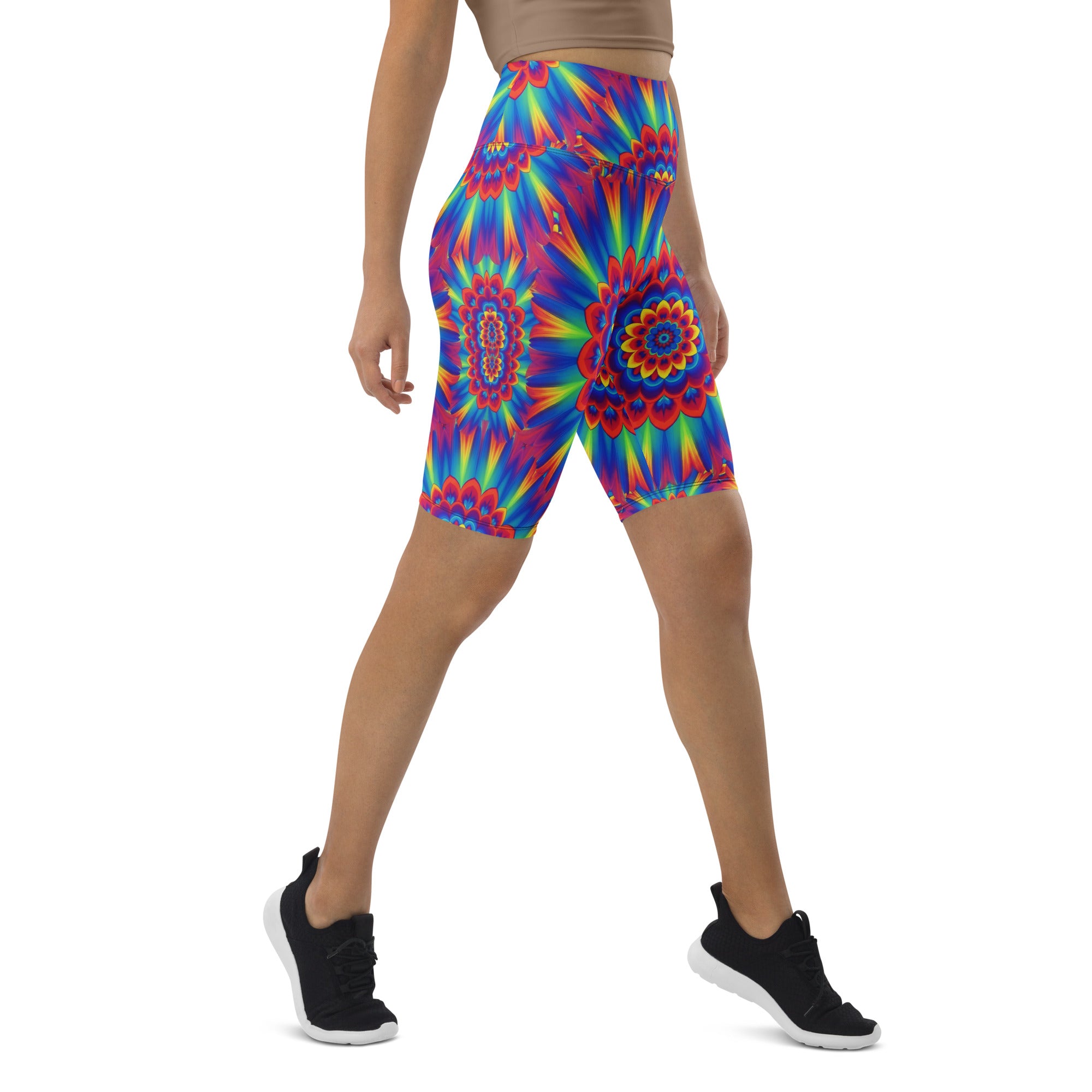 Psychedelic Neon Rainbow Burst Bike Shorts | GearBunch