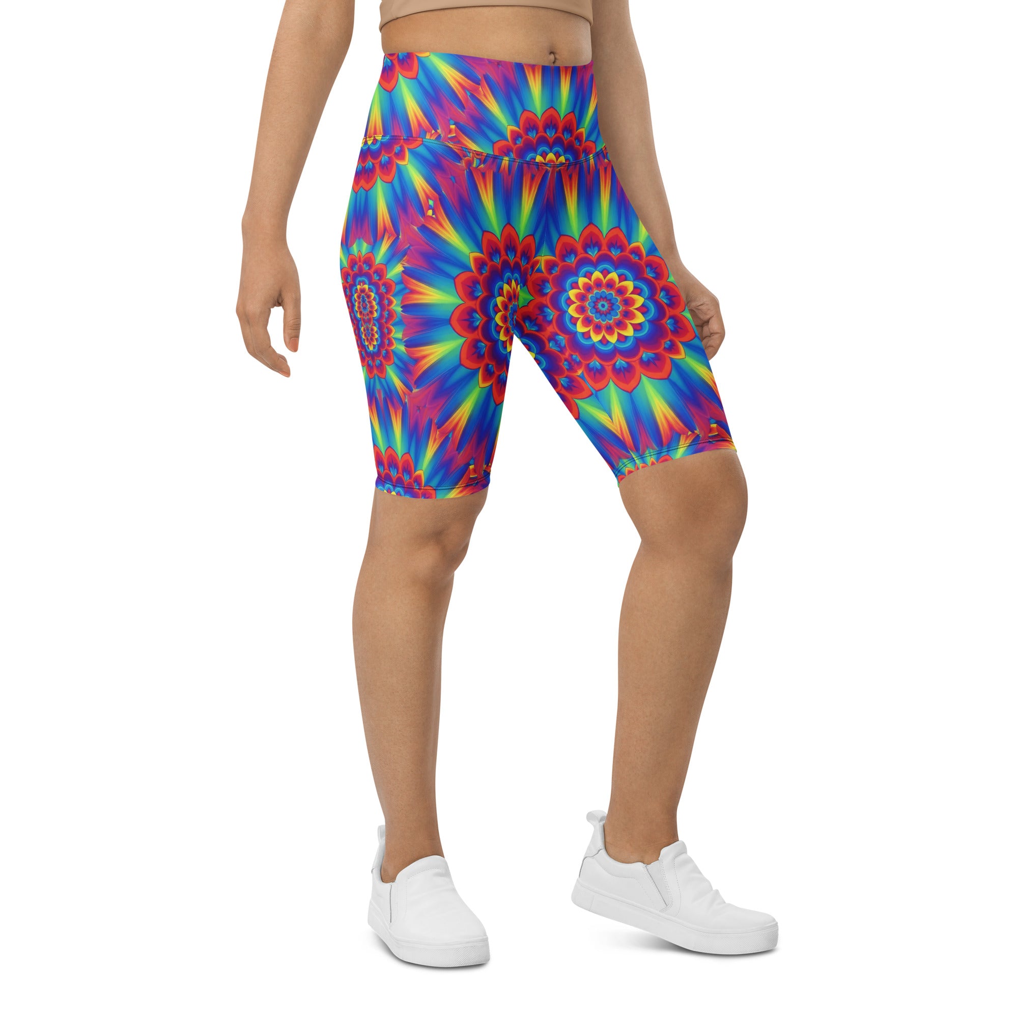 Psychedelic Neon Rainbow Burst Bike Shorts | GearBunch