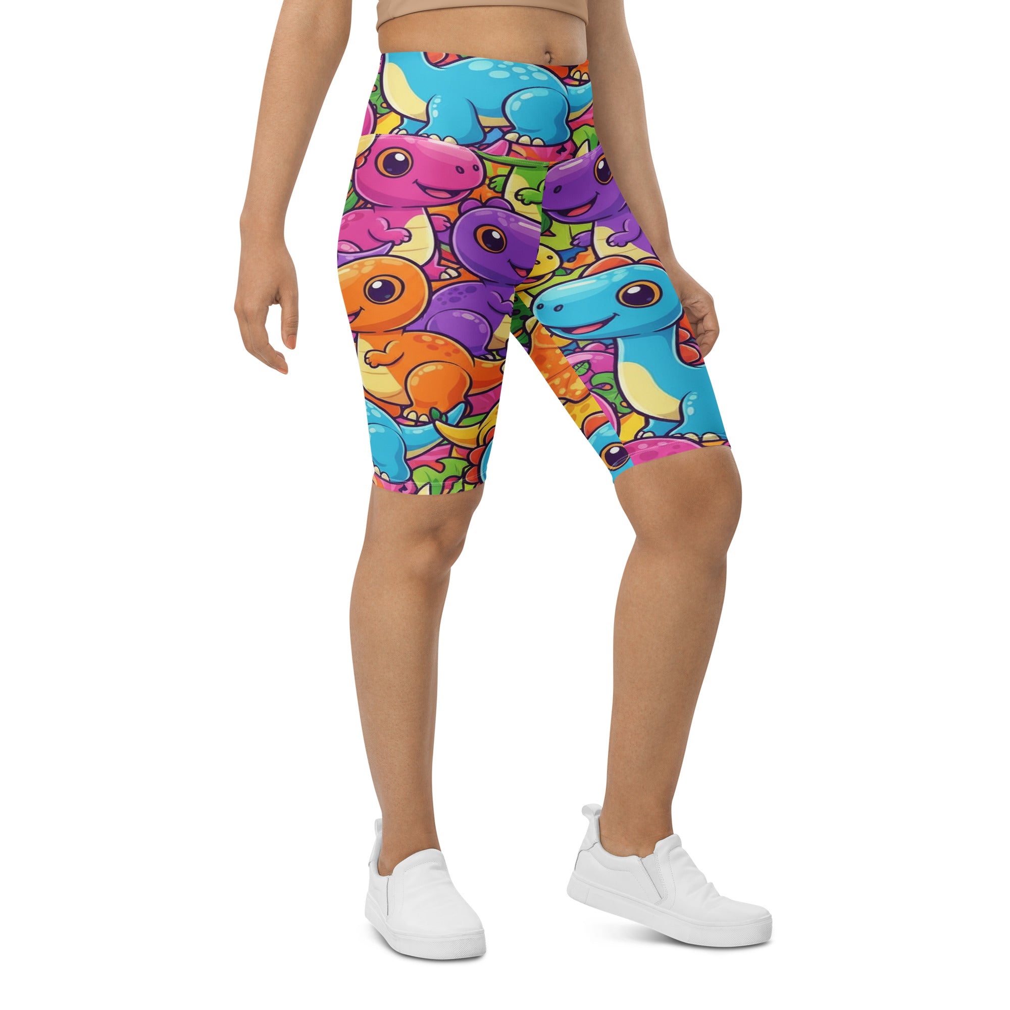 Vibrant Dinosaur Stomp Bike Shorts | GearBunch