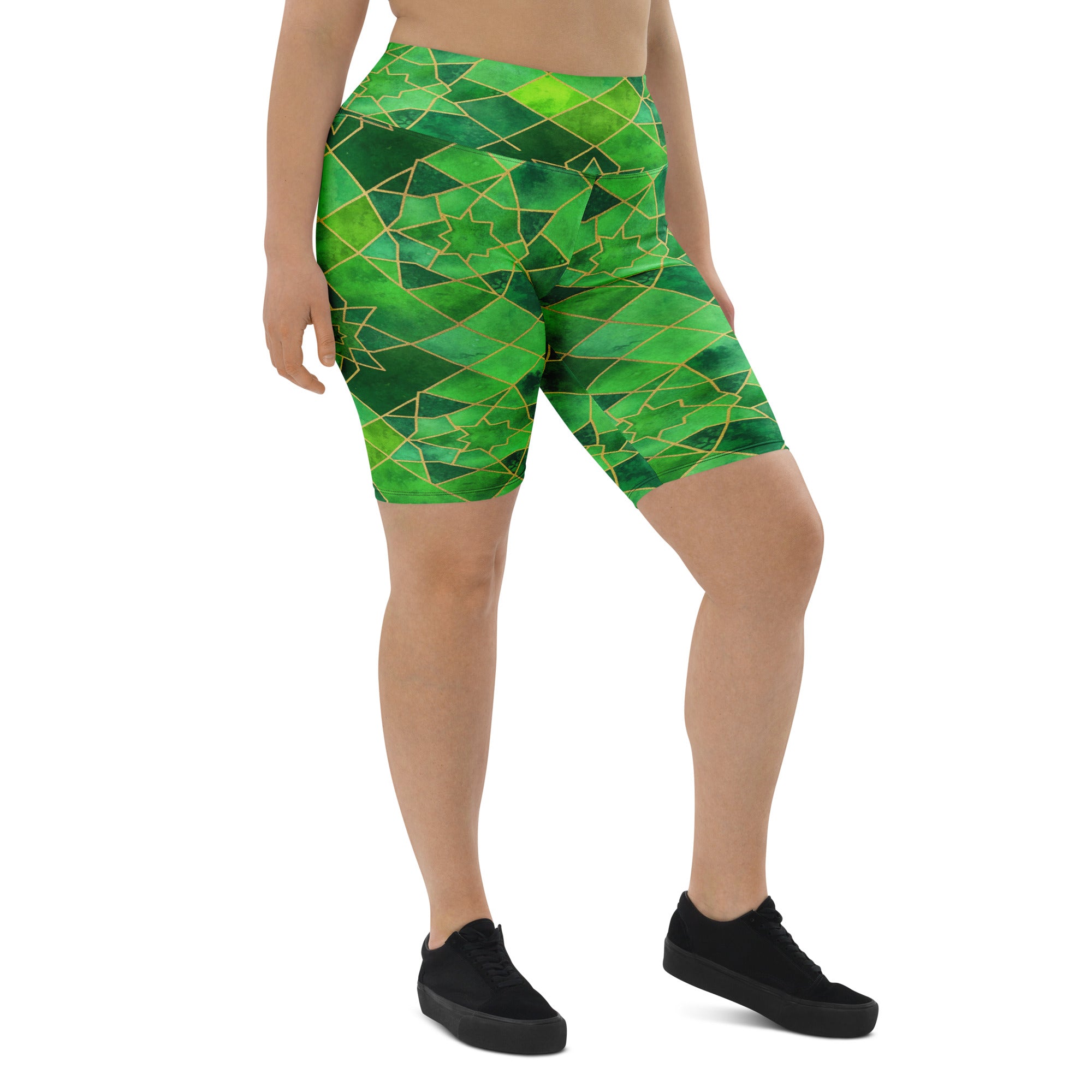 Arabic Watercolour Emerald Jewel Bike Shorts | GearBunch