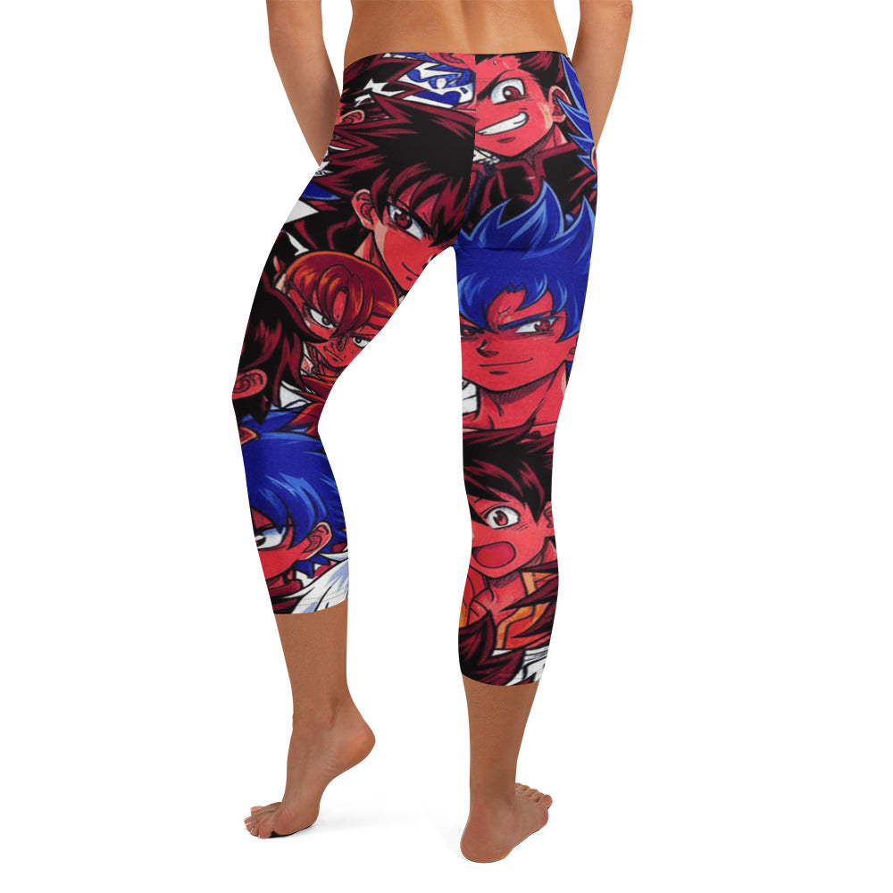 Ultra-vibrant anime manga collage print on GearBunch Anime Collage Dark Shonen Capri Leggings