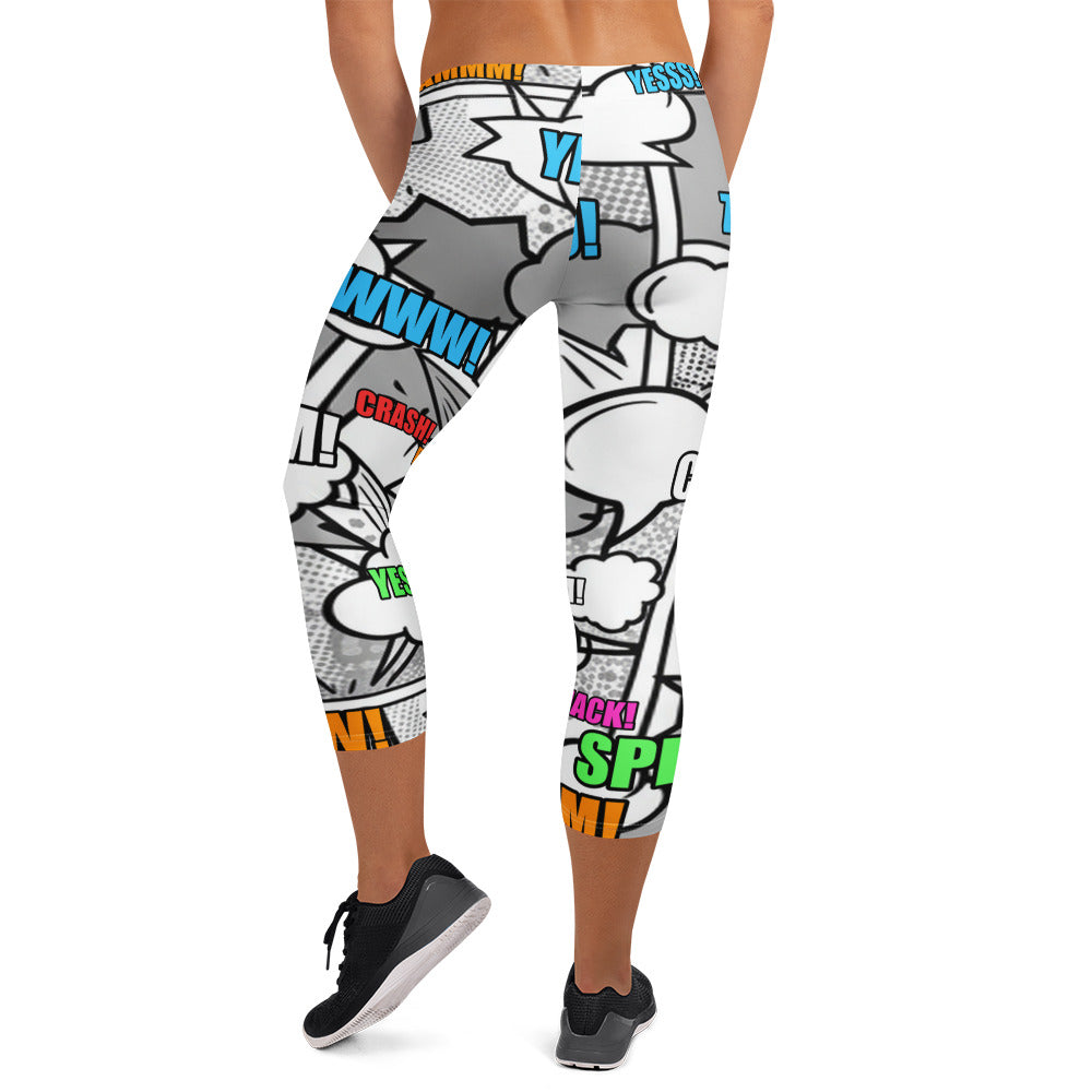 Comic Pop Monochrome Capri Leggings | GearBunch