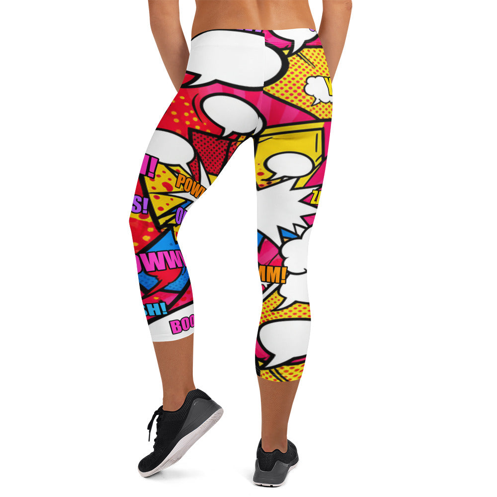 Comic Pop Retro Red Capri Leggings | GearBunch