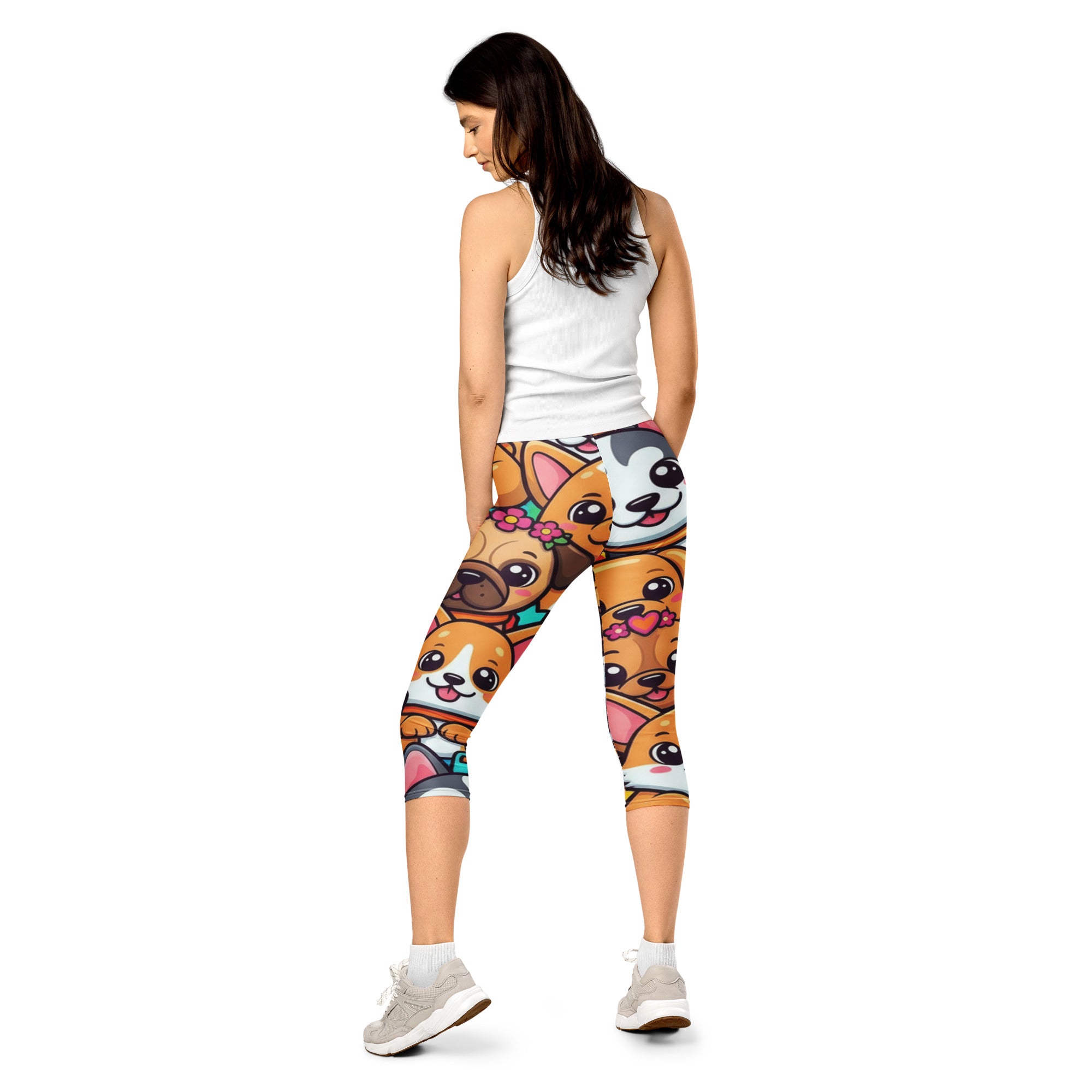 Vibrant Puppy Pile Capri Leggings | GearBunch