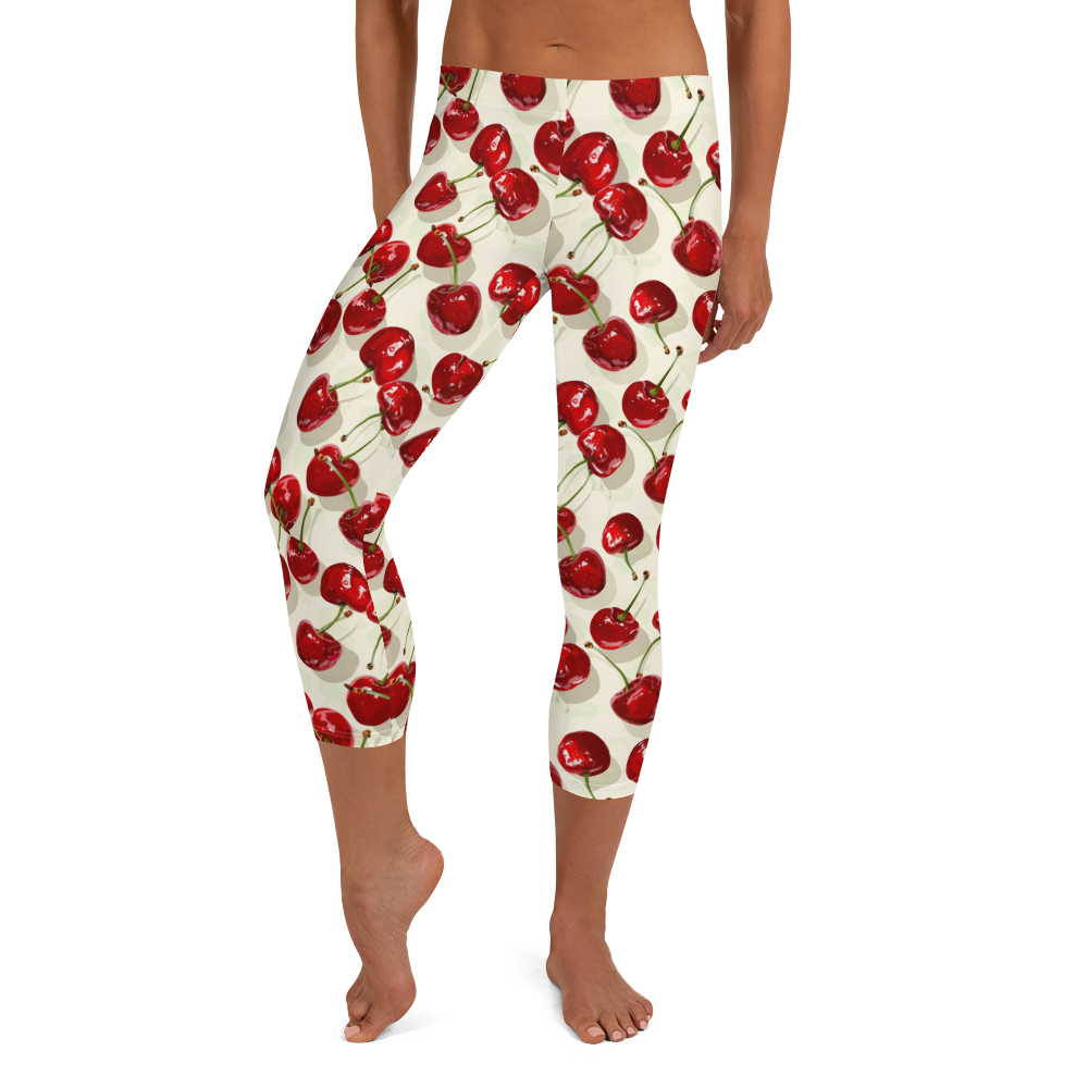 Women's cherry print capris front view