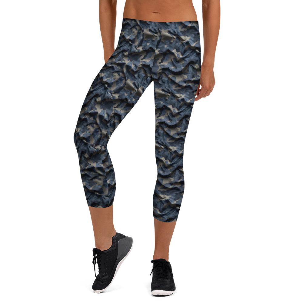 Women's navy camo capris front view