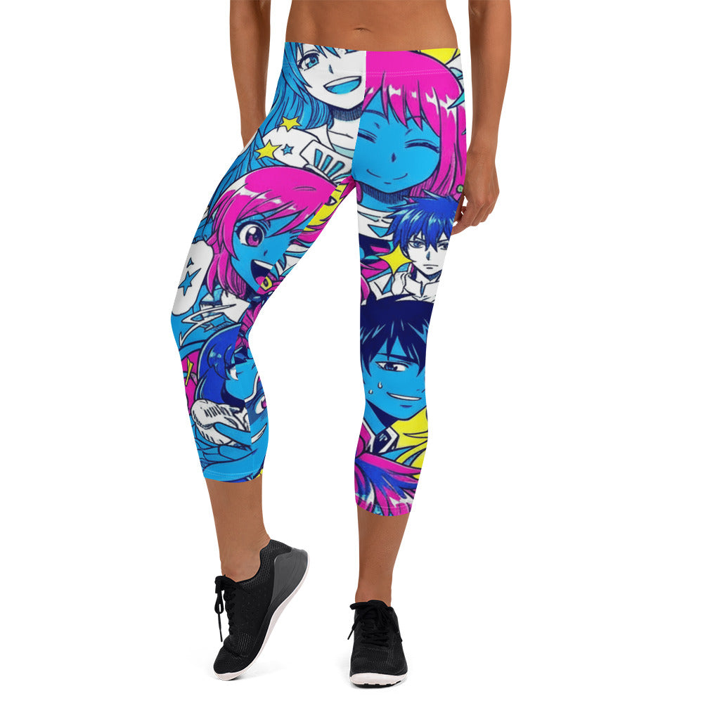 Anime Collage Neon Tokyo Capri Leggings | GearBunch