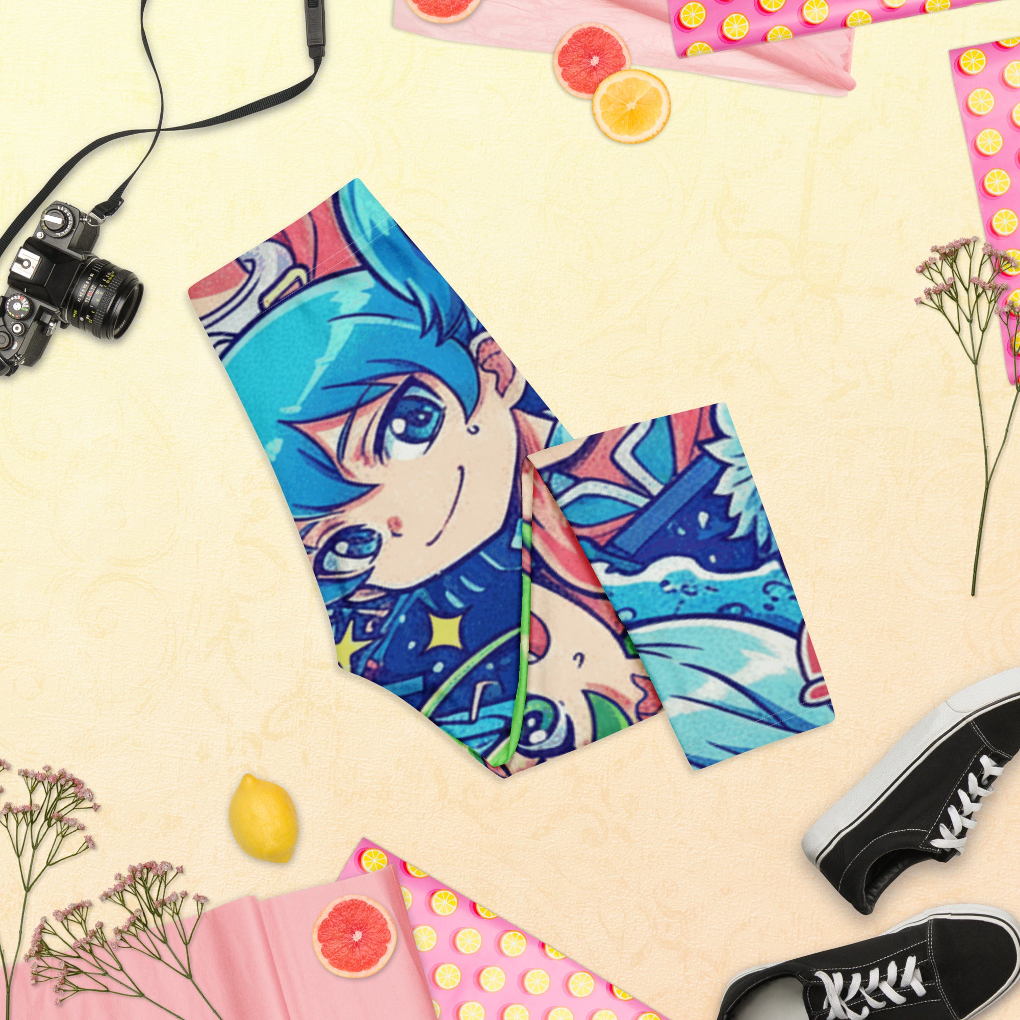 Anime Ocean Wave Capri Leggings | GearBunch