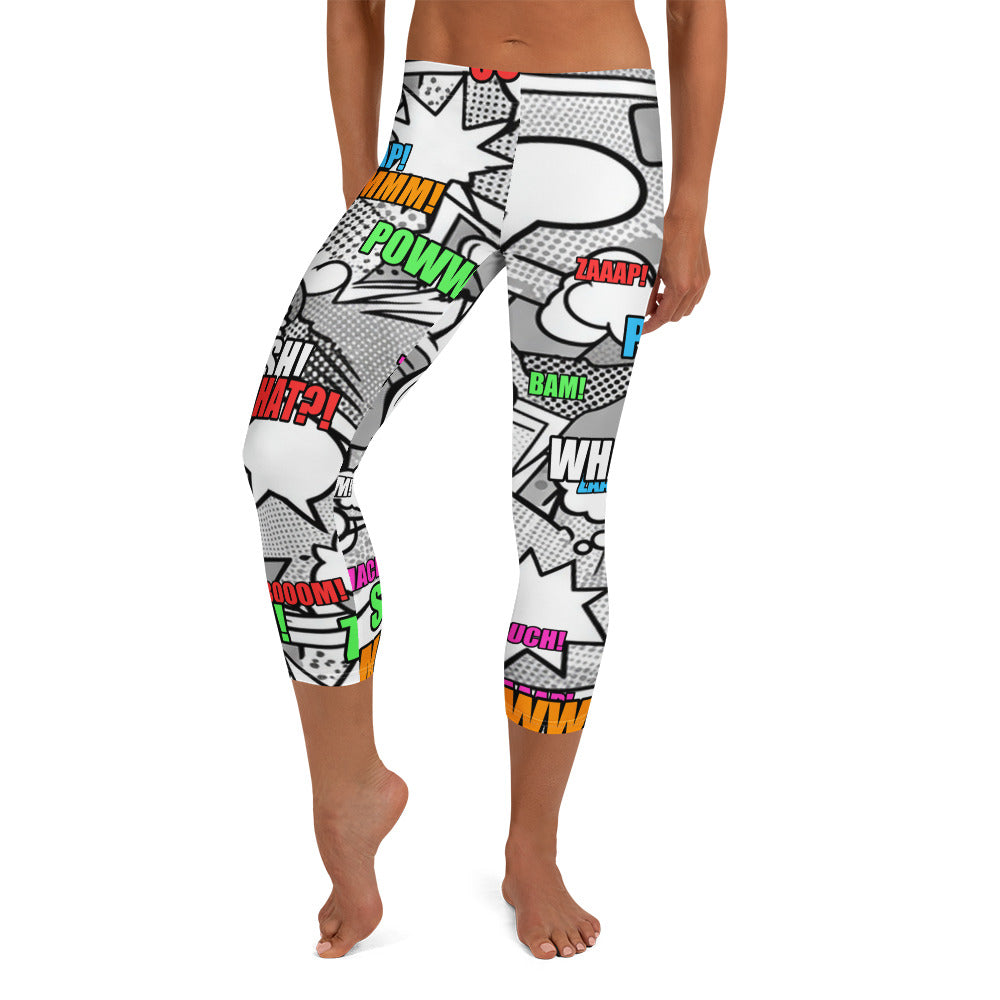 Comic Pop Monochrome Capri Leggings | GearBunch