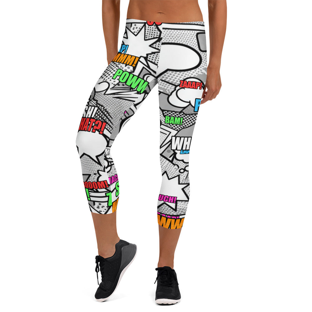 Comic Pop Monochrome Capri Leggings | GearBunch
