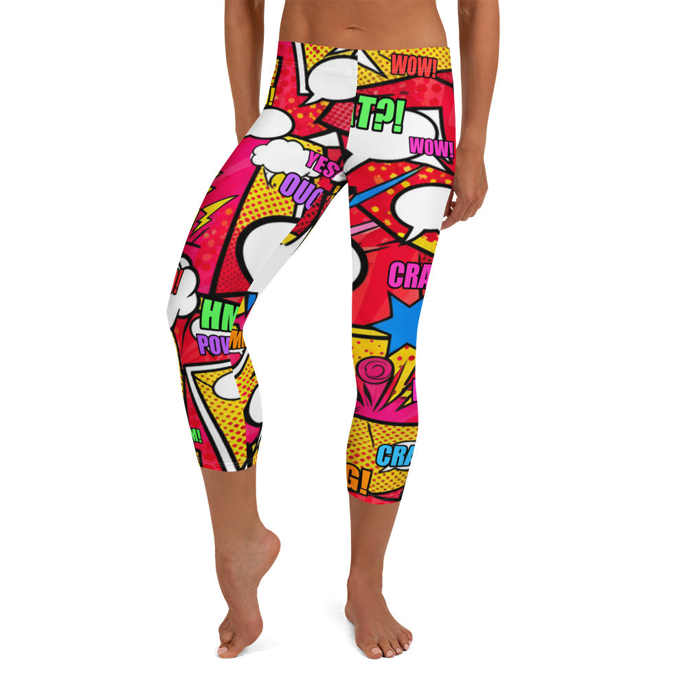 Comic Pop Retro Red Capri Leggings | GearBunch