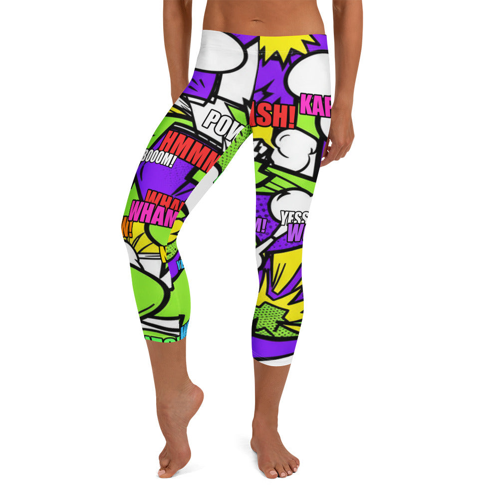 Comic Pop Toxic Green Capri Leggings | GearBunch