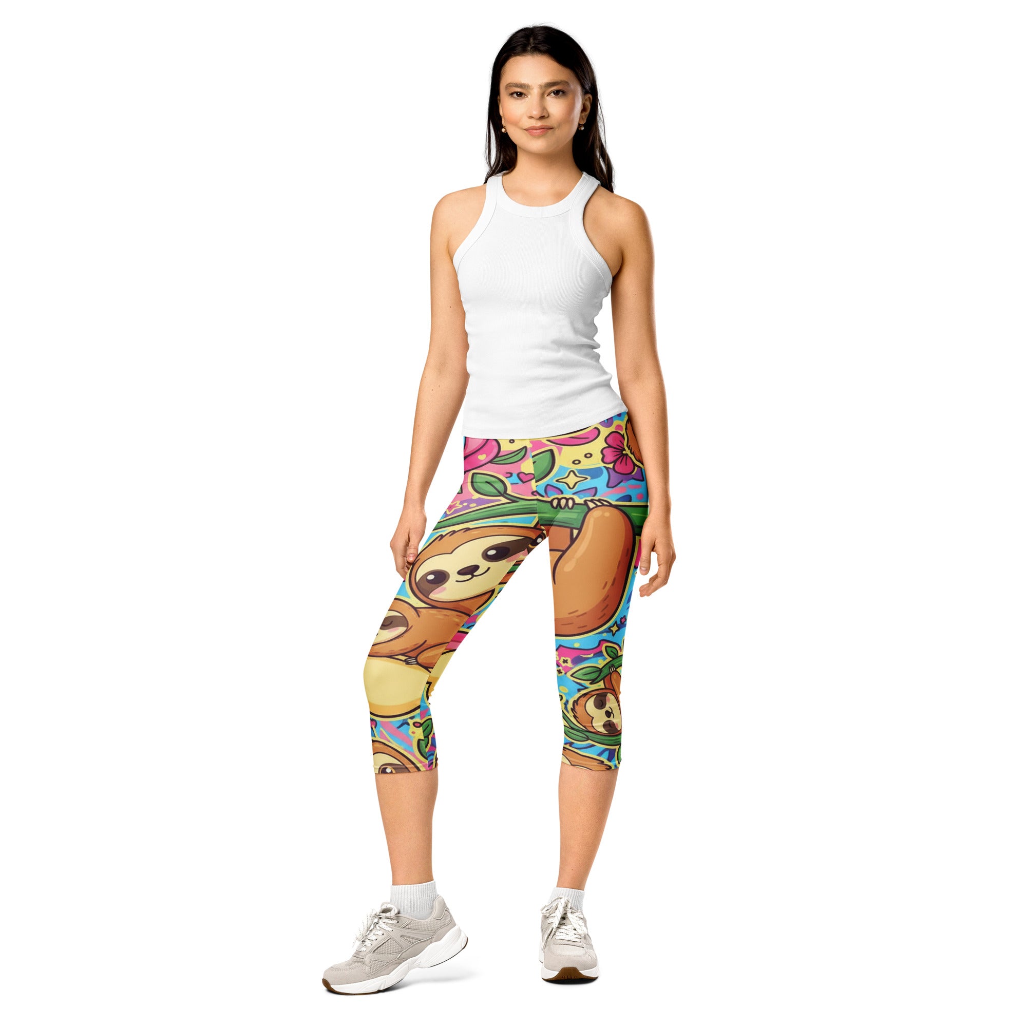 Vibrant Sloth Chill Capri Leggings | GearBunch