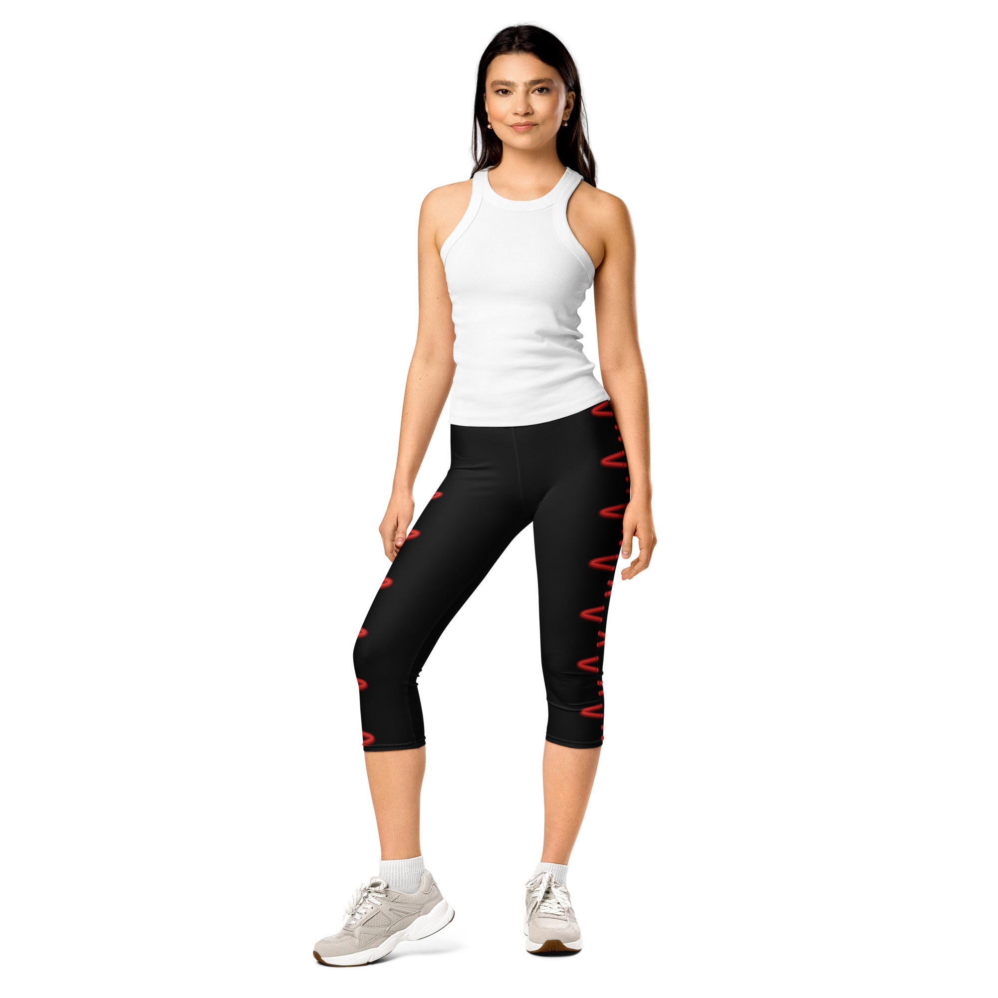 Black Baseball Stitches Capri Leggings | GearBunch