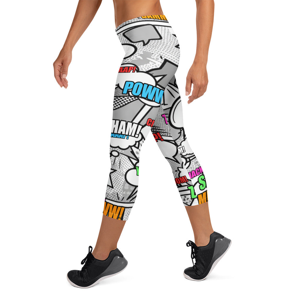 Comic Pop Monochrome Capri Leggings | GearBunch