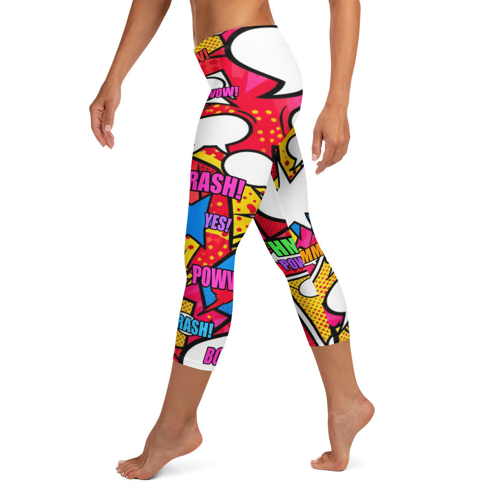 Comic Pop Retro Red Capri Leggings | GearBunch