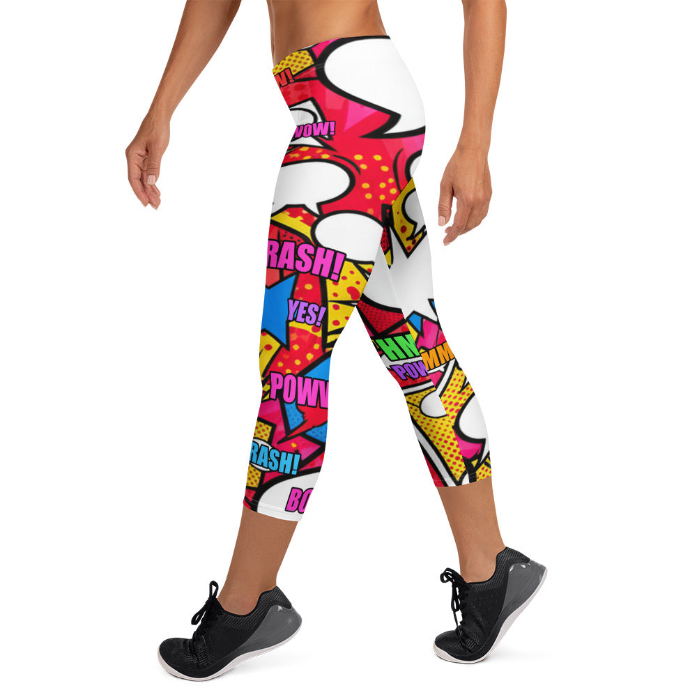 Comic Pop Retro Red Capri Leggings | GearBunch