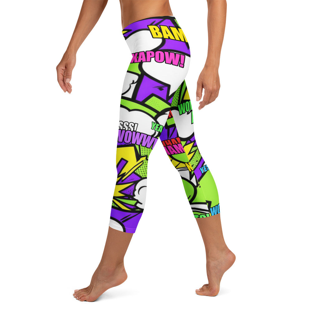 Comic Pop Toxic Green Capri Leggings | GearBunch