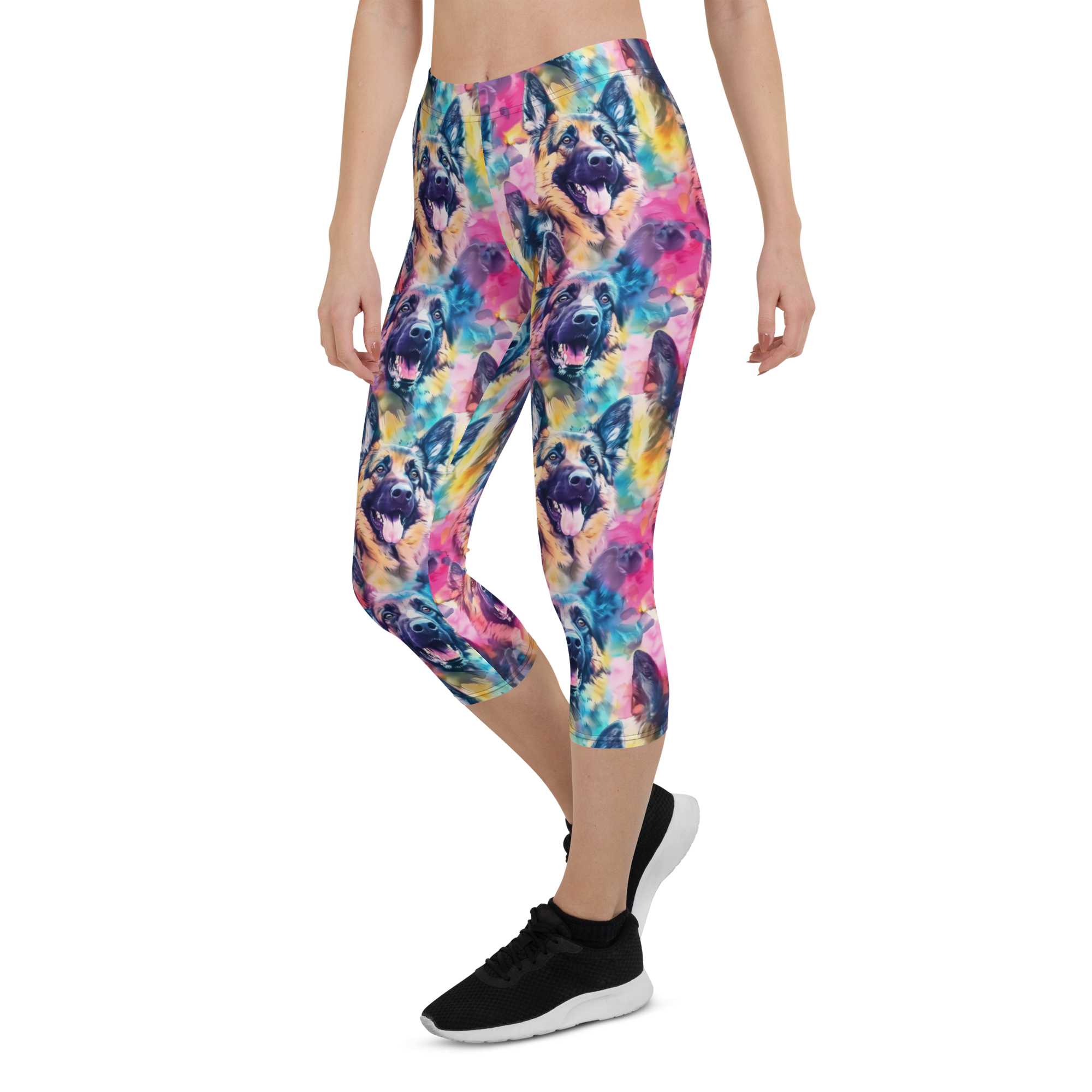 Women's watercolor german shepherd printed capris front view