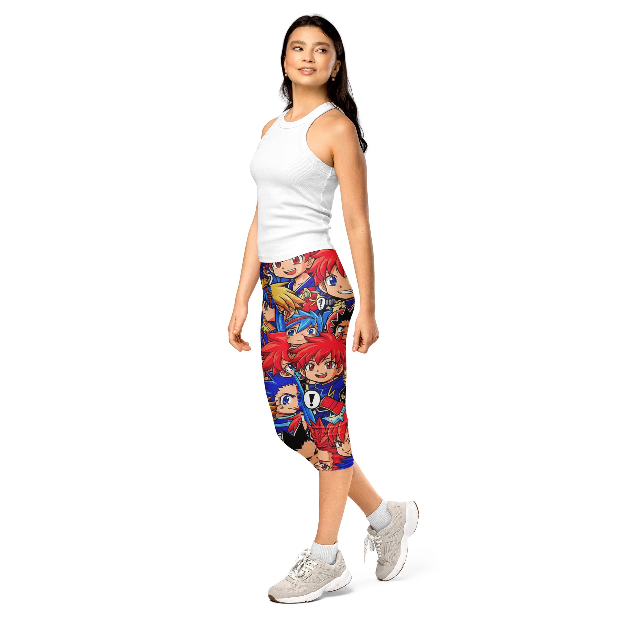 Women's anime collage street fighter printed capris front view