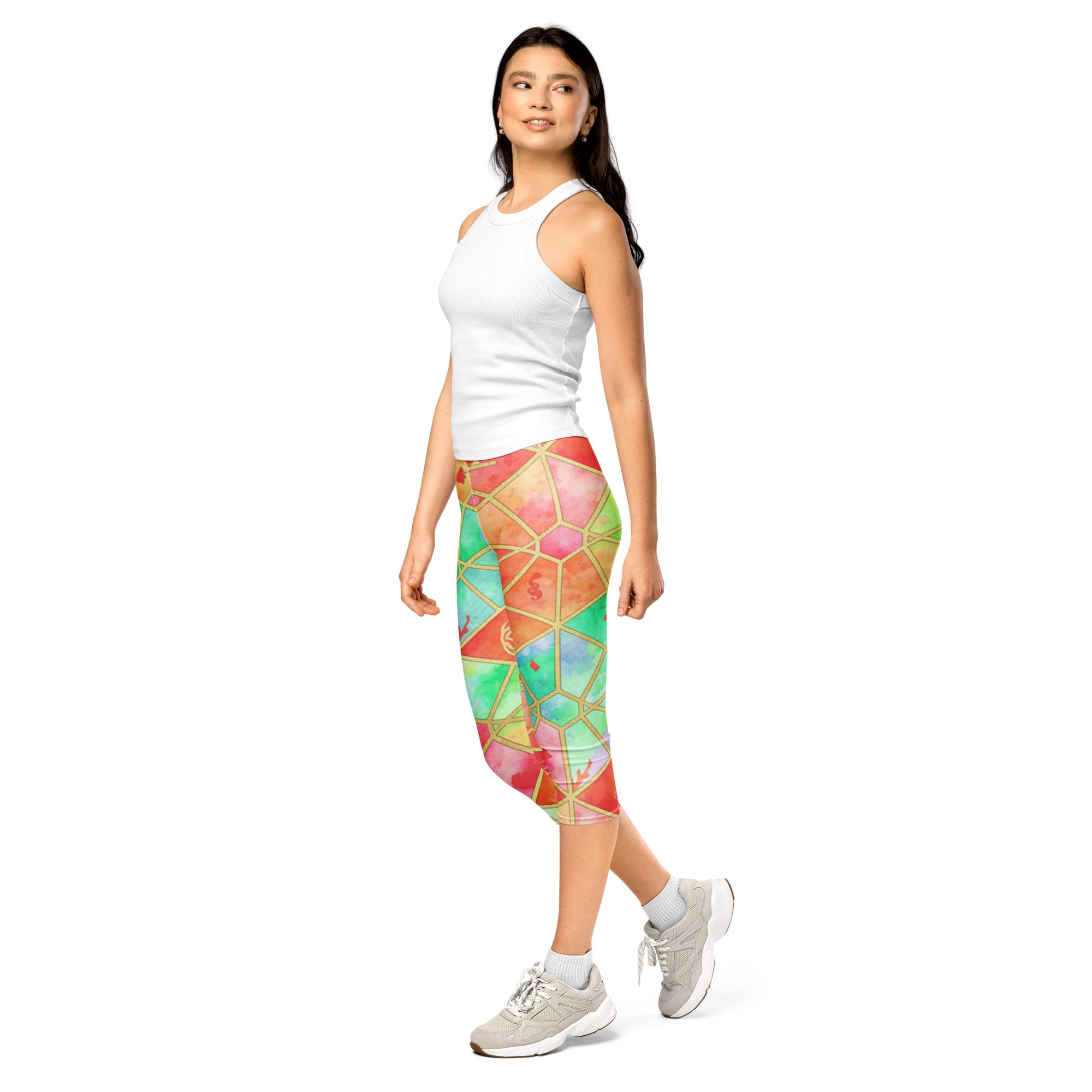 Women's coral reef printed capri leggings front view
