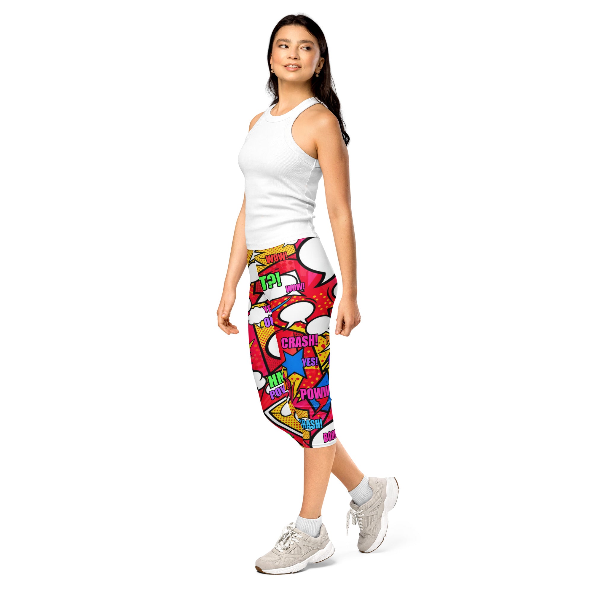 Comic Pop Retro Red Capri Leggings | GearBunch