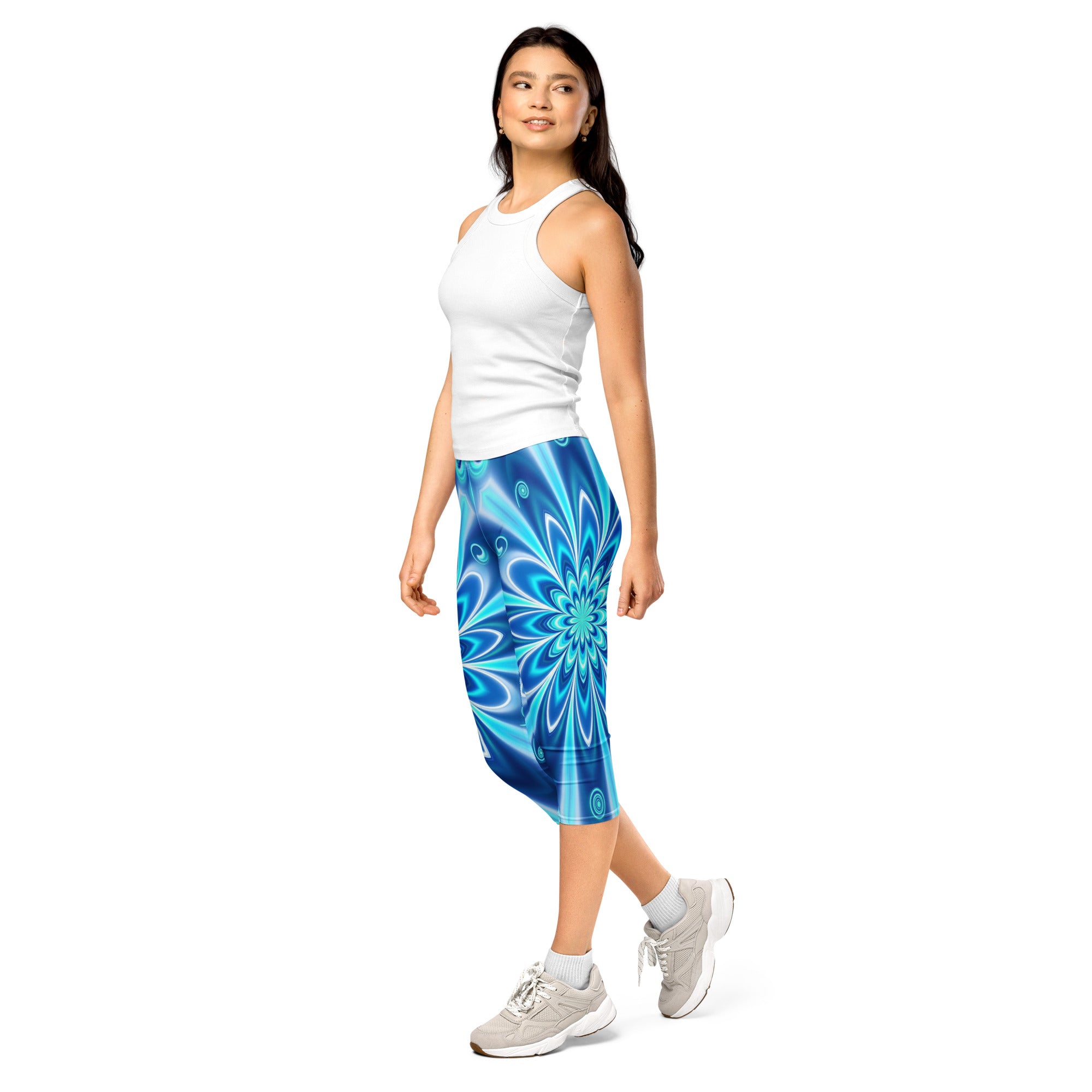 Women's electric ocean printed capris front view