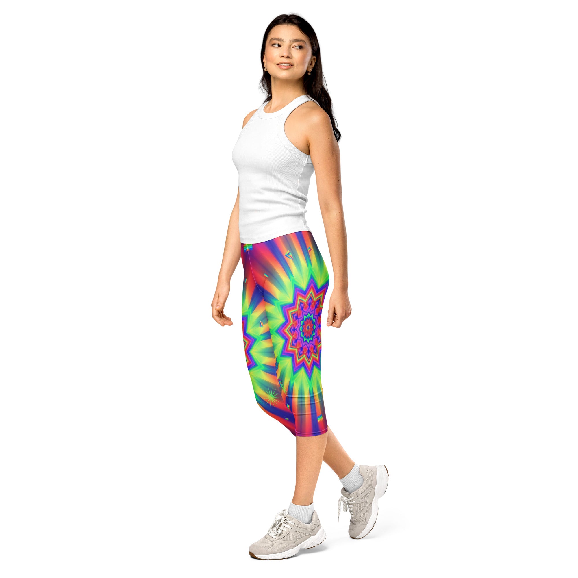 Women's starburst prism capri leggings front view