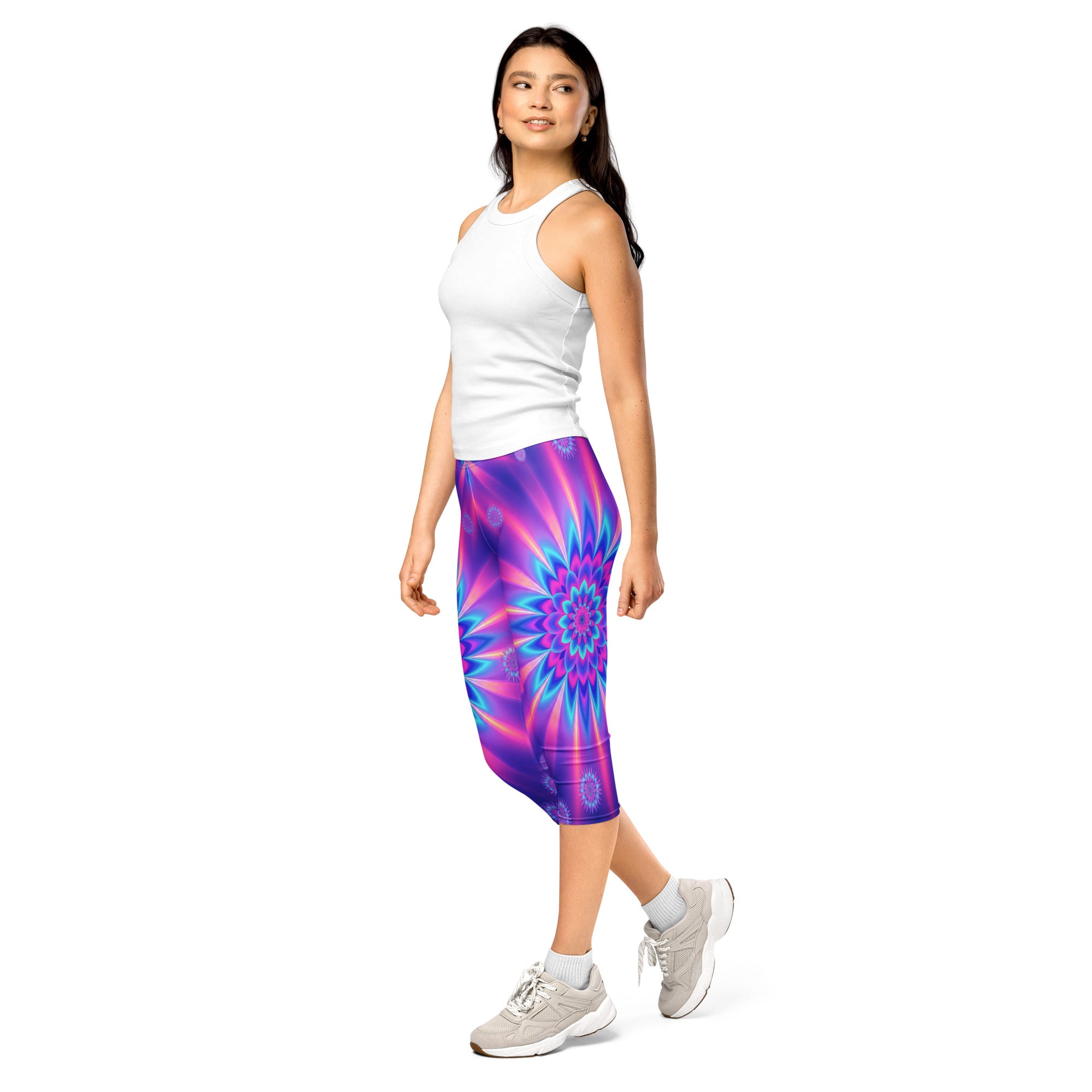 Women's psychedelic dream printed capri leggings front view