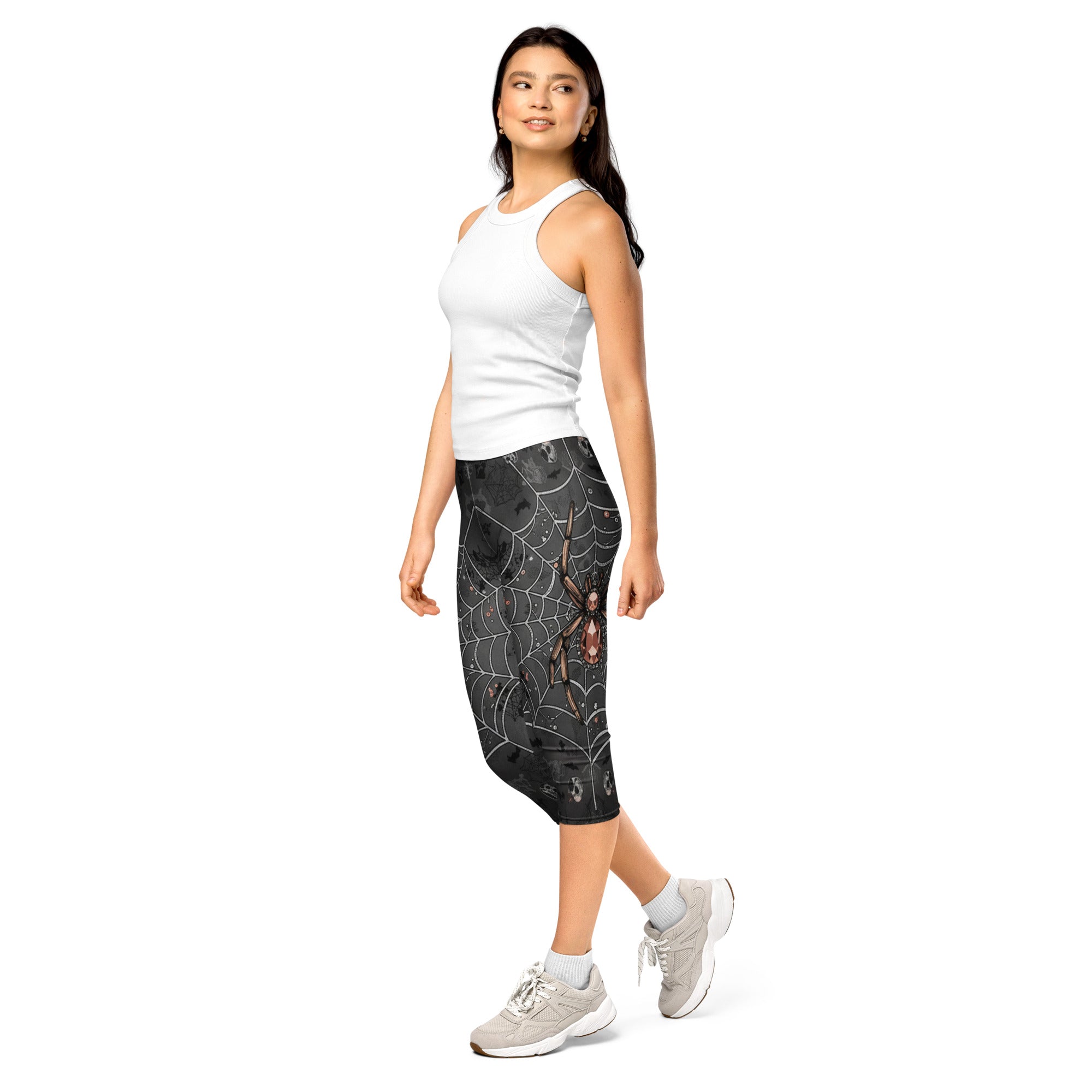 Women's spider web lace capri leggings front view