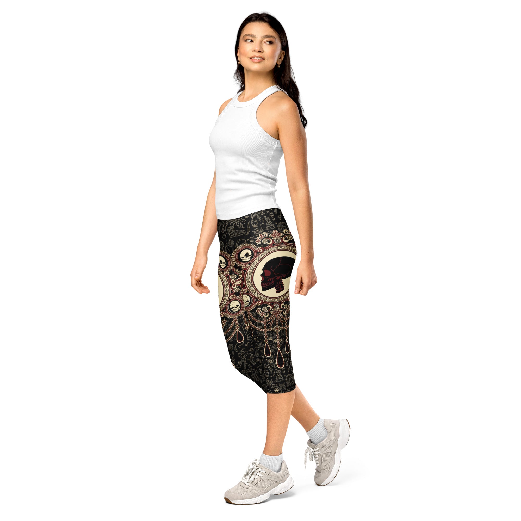 Women's victorian mourning lace capri leggings front view
