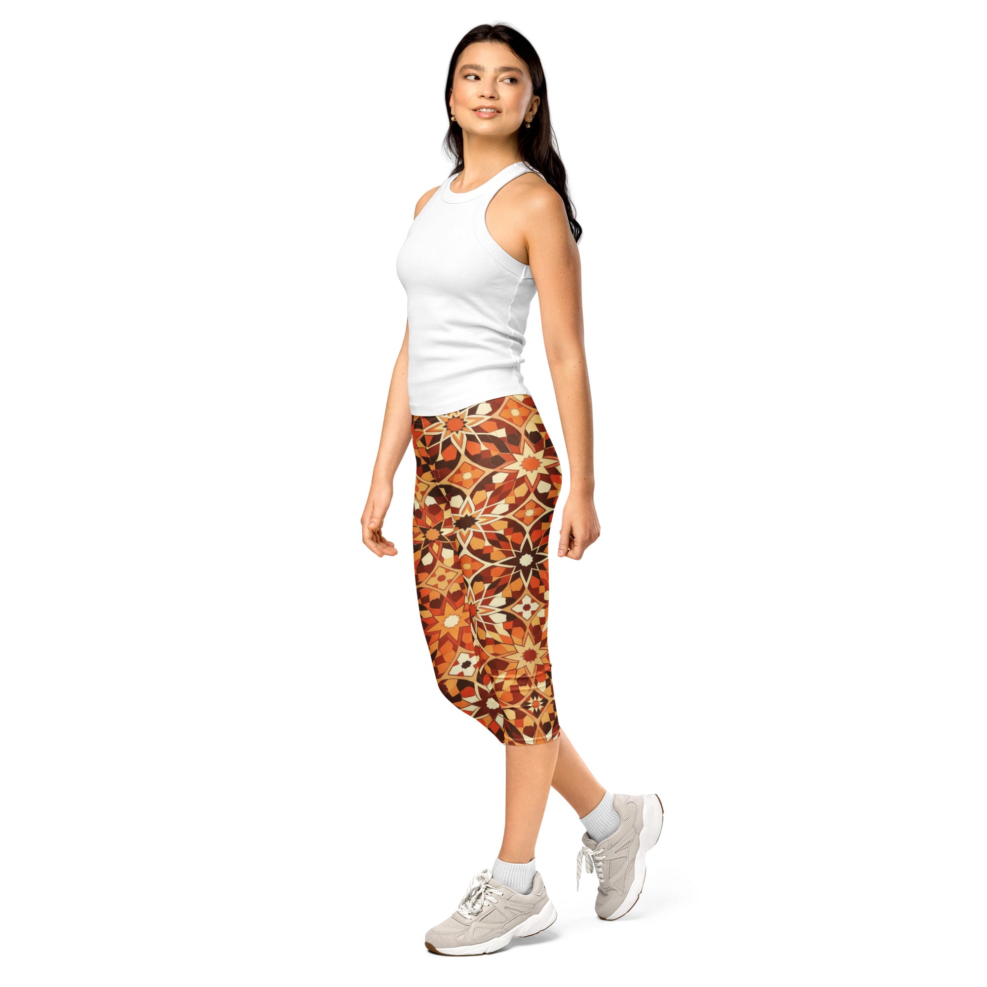 Women's zellige desert sand capri leggings front view