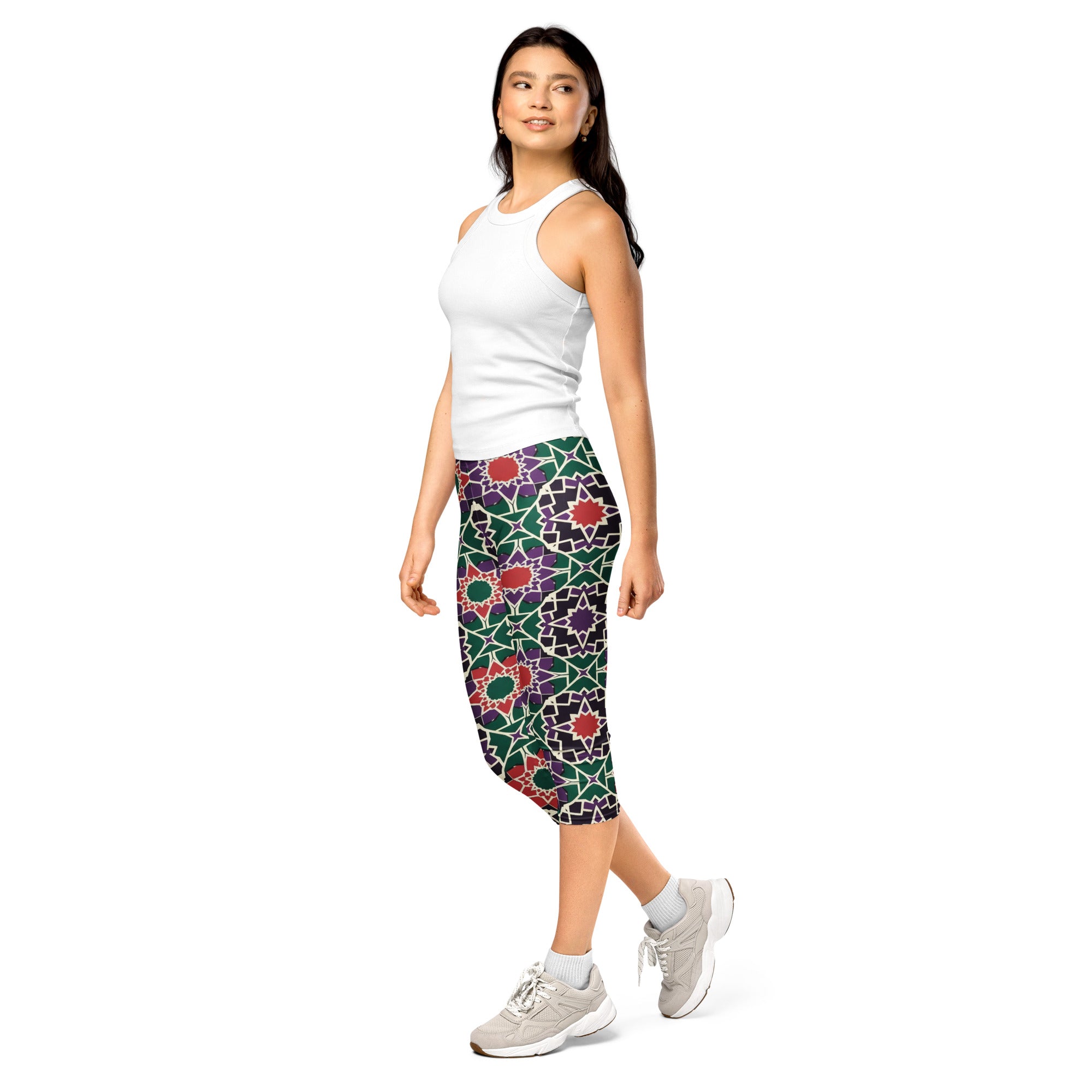 Women's zellige forest berry capri leggings front view