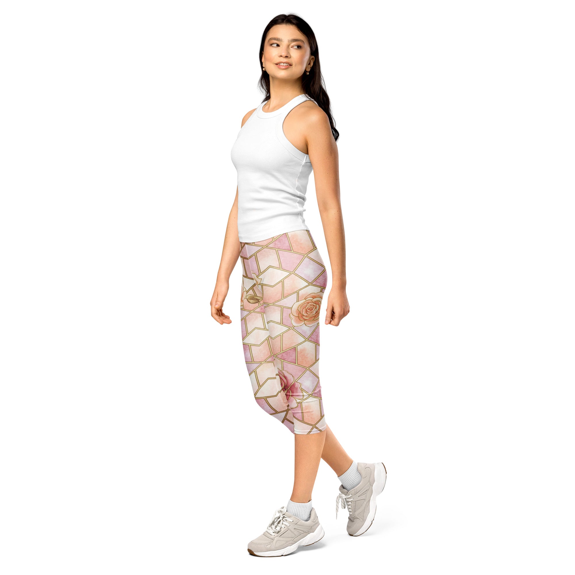 Women's rose quartz pattern capri leggings front view