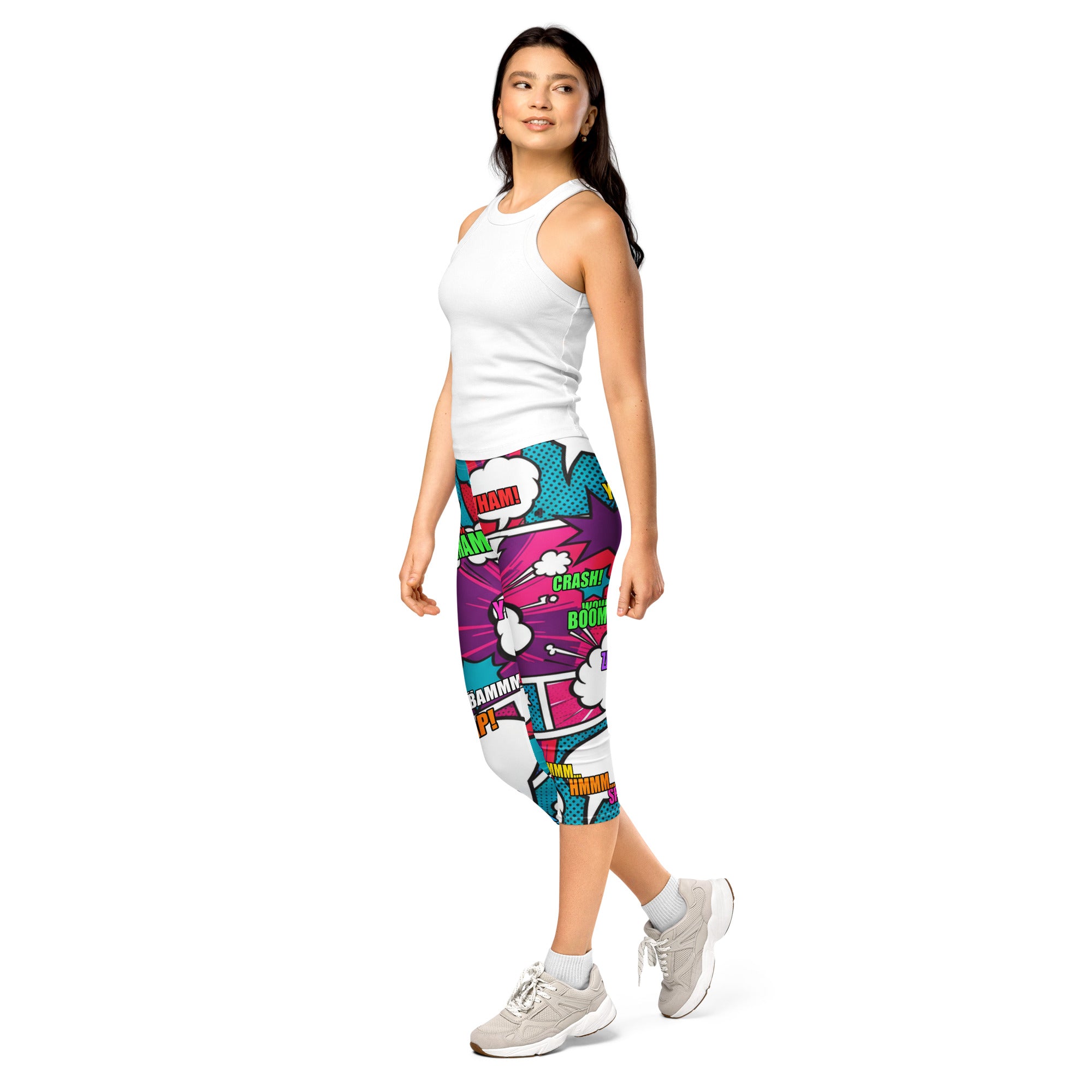 Women's comic strip roller derby printed capris front view