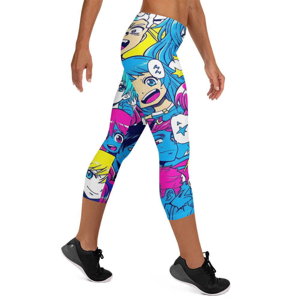 Anime Collage Neon Tokyo Capri Leggings | GearBunch