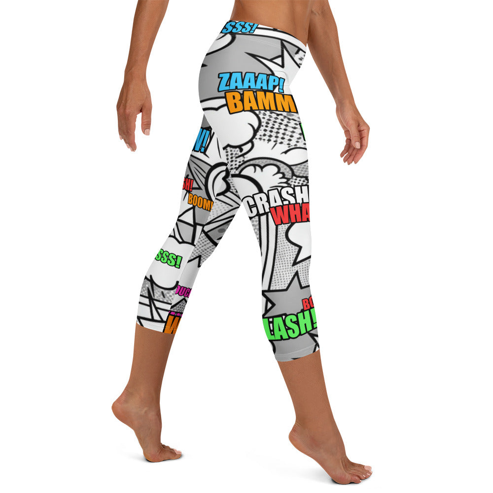 Comic Pop Monochrome Capri Leggings | GearBunch