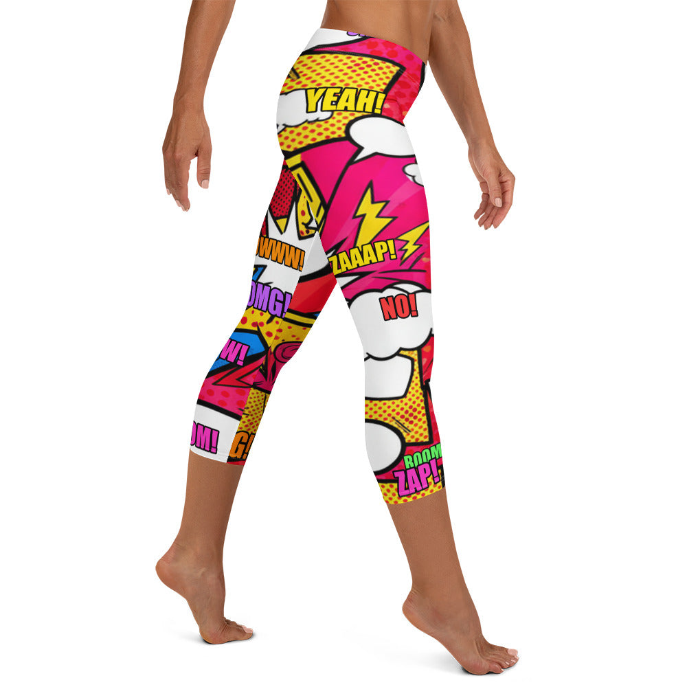 Comic Pop Retro Red Capri Leggings | GearBunch