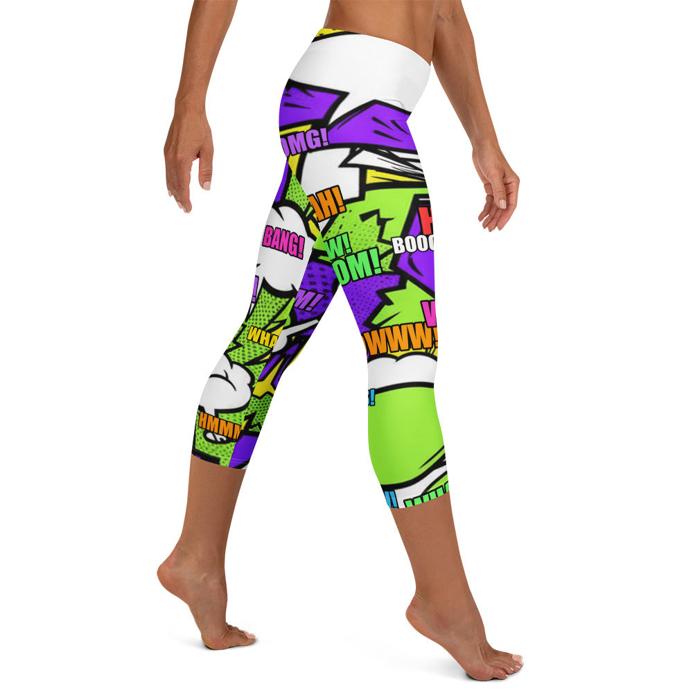 Comic Pop Toxic Green Capri Leggings | GearBunch