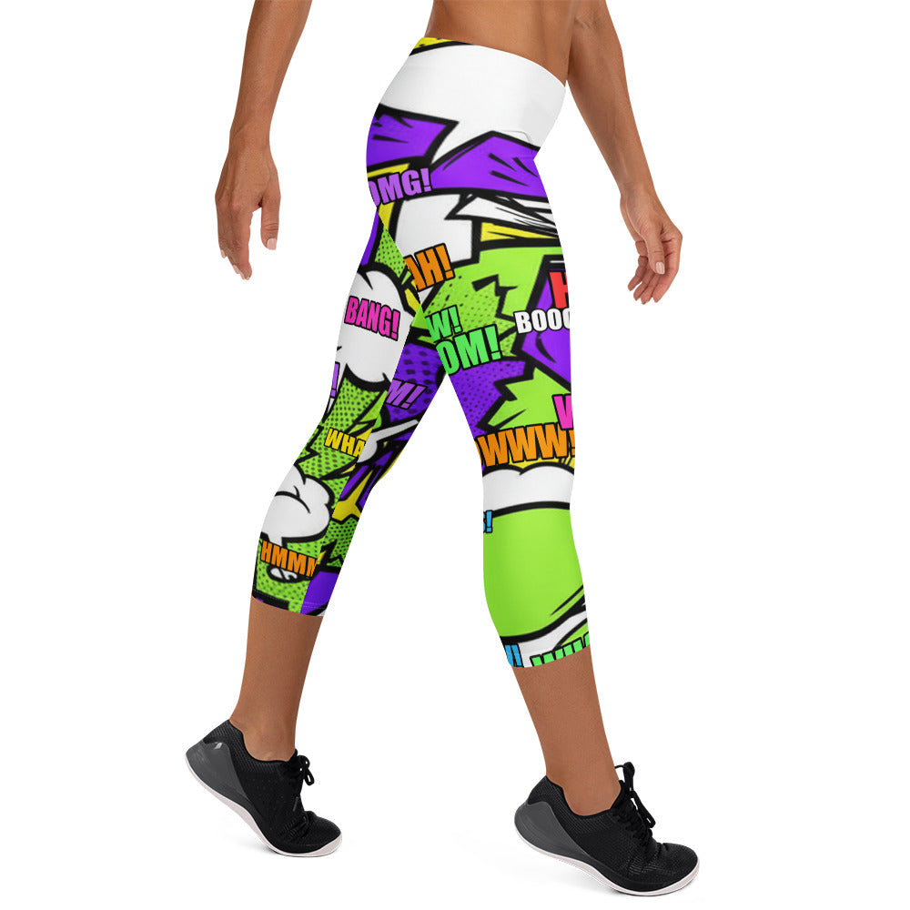 Comic Pop Toxic Green Capri Leggings | GearBunch