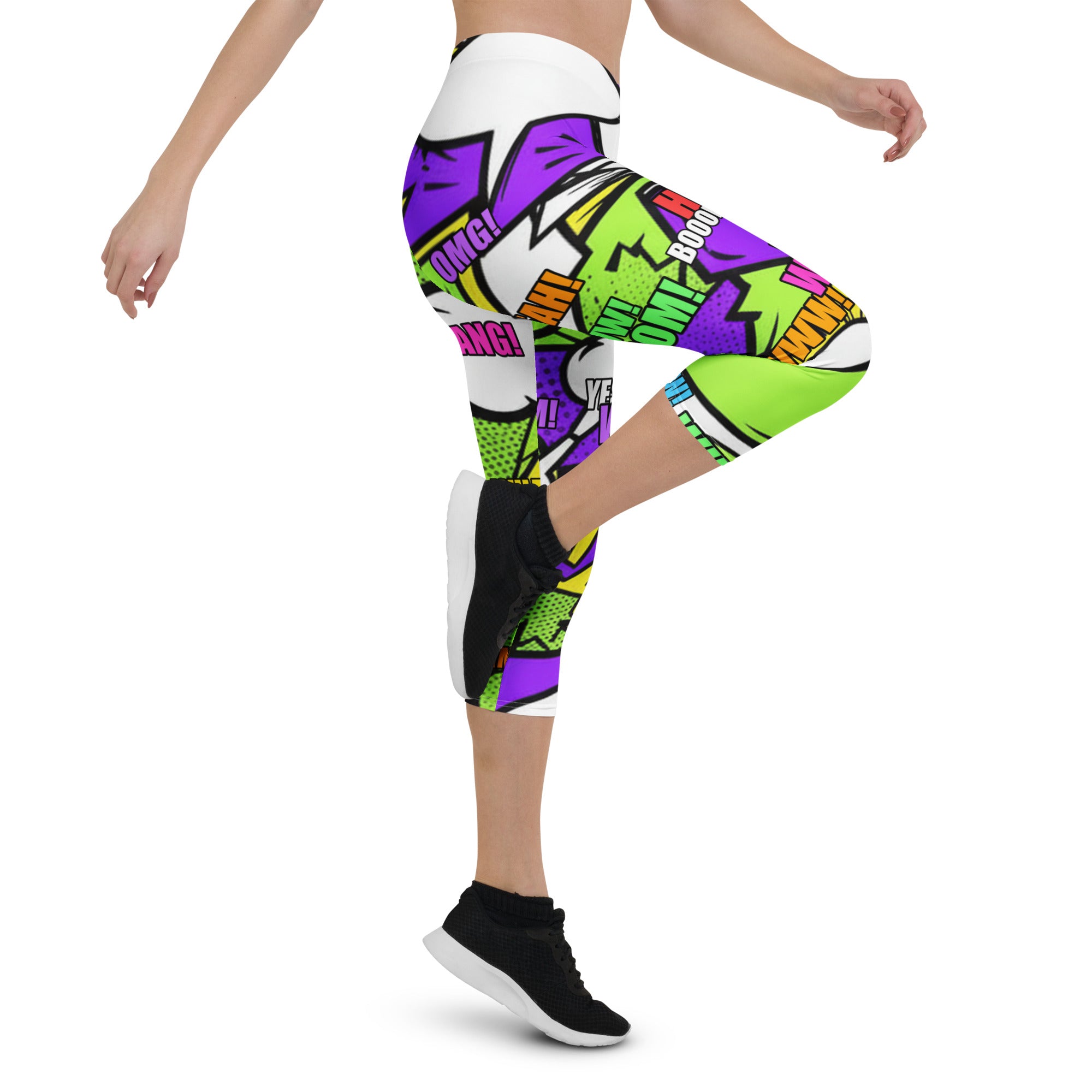 Comic Pop Toxic Green Capri Leggings | GearBunch