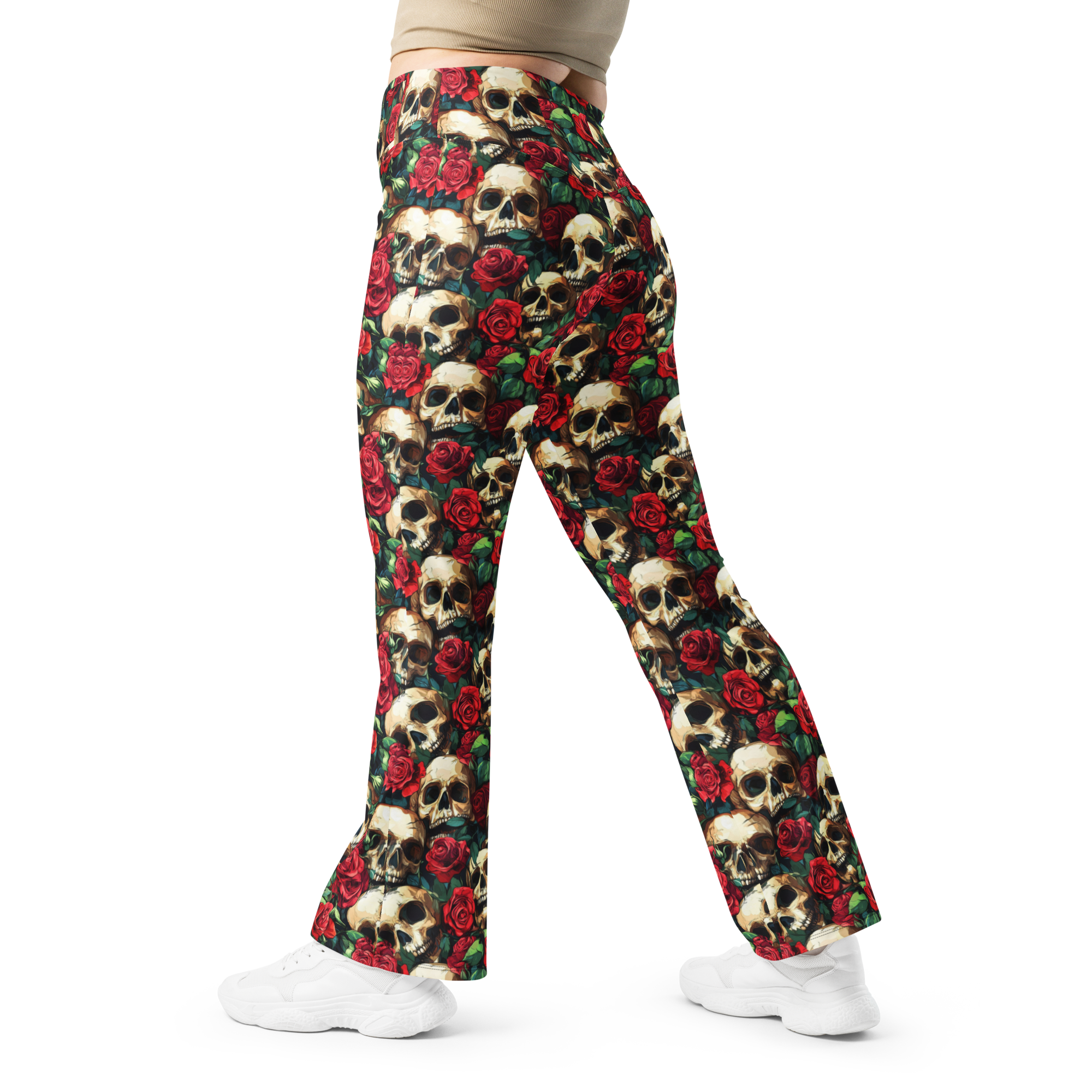 Women's garden skull flare leggings front view