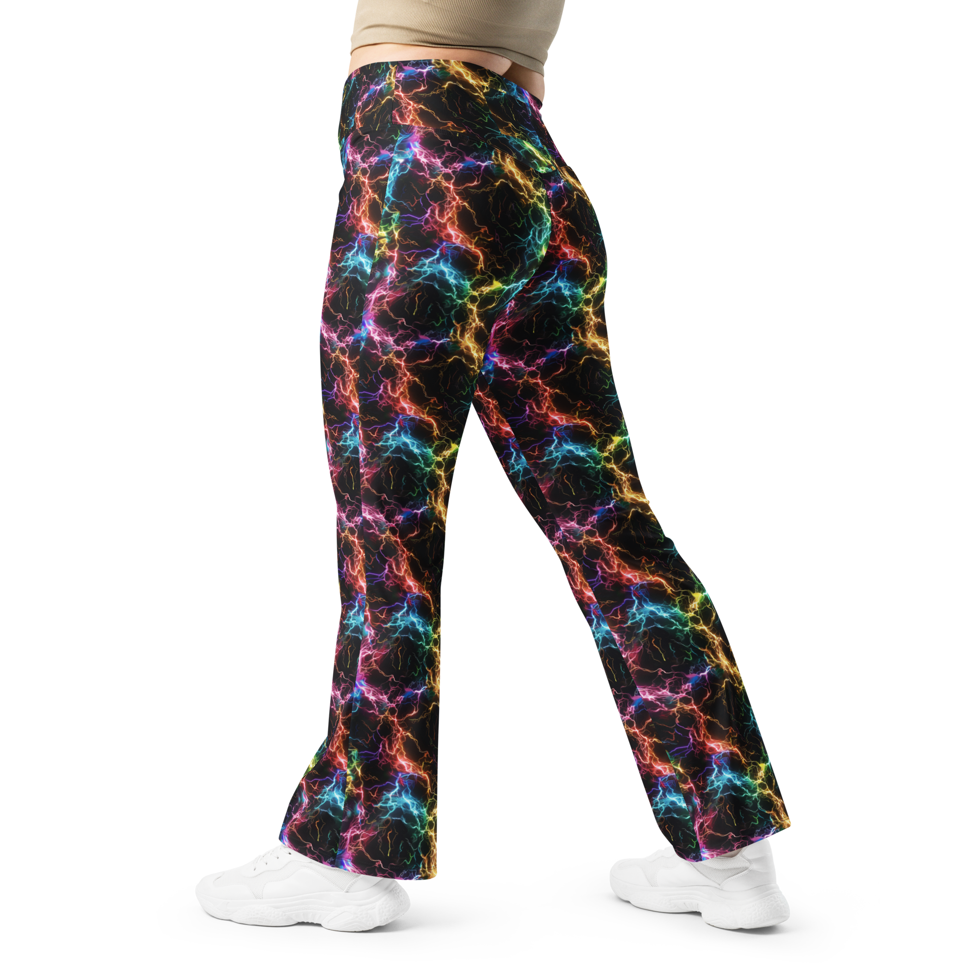 Women's lightning print flare leggings front view