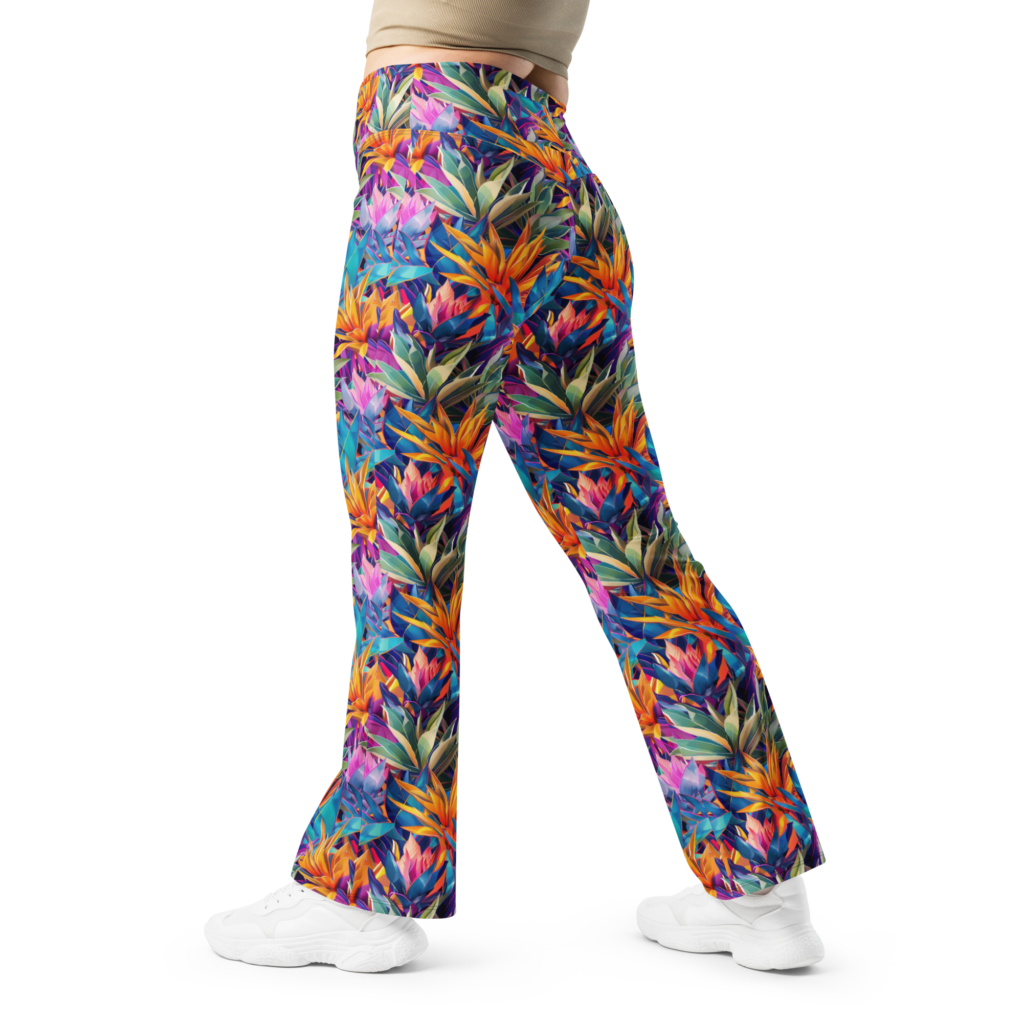 Women's desert plant flared leggings front view