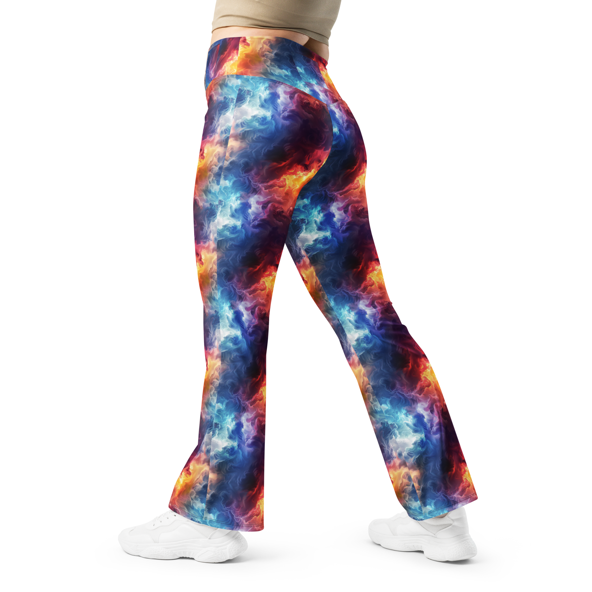 Women's mystic cloud pattern flare leggings front view
