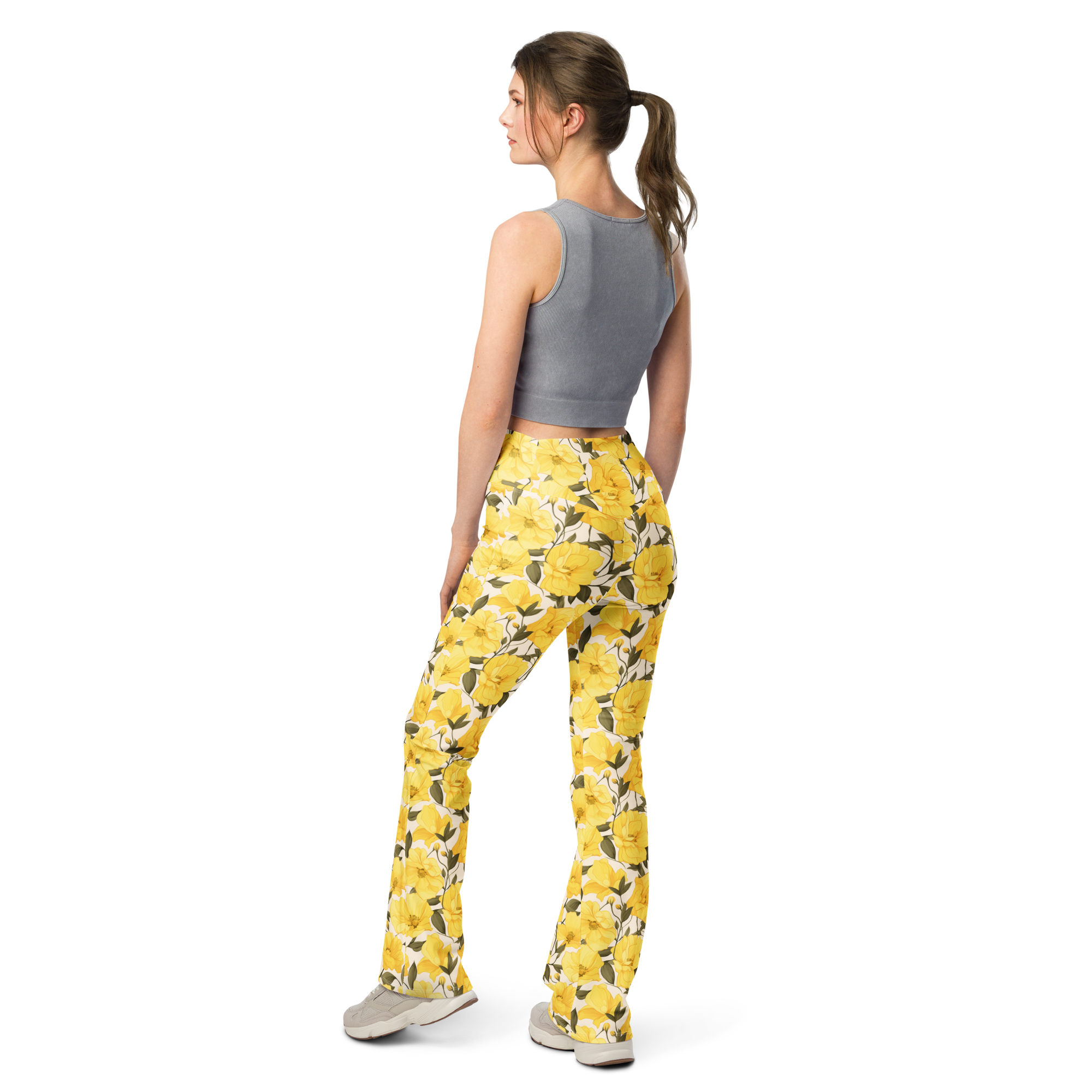 Yellow Bell Flower Flare Leggings | GearBunch