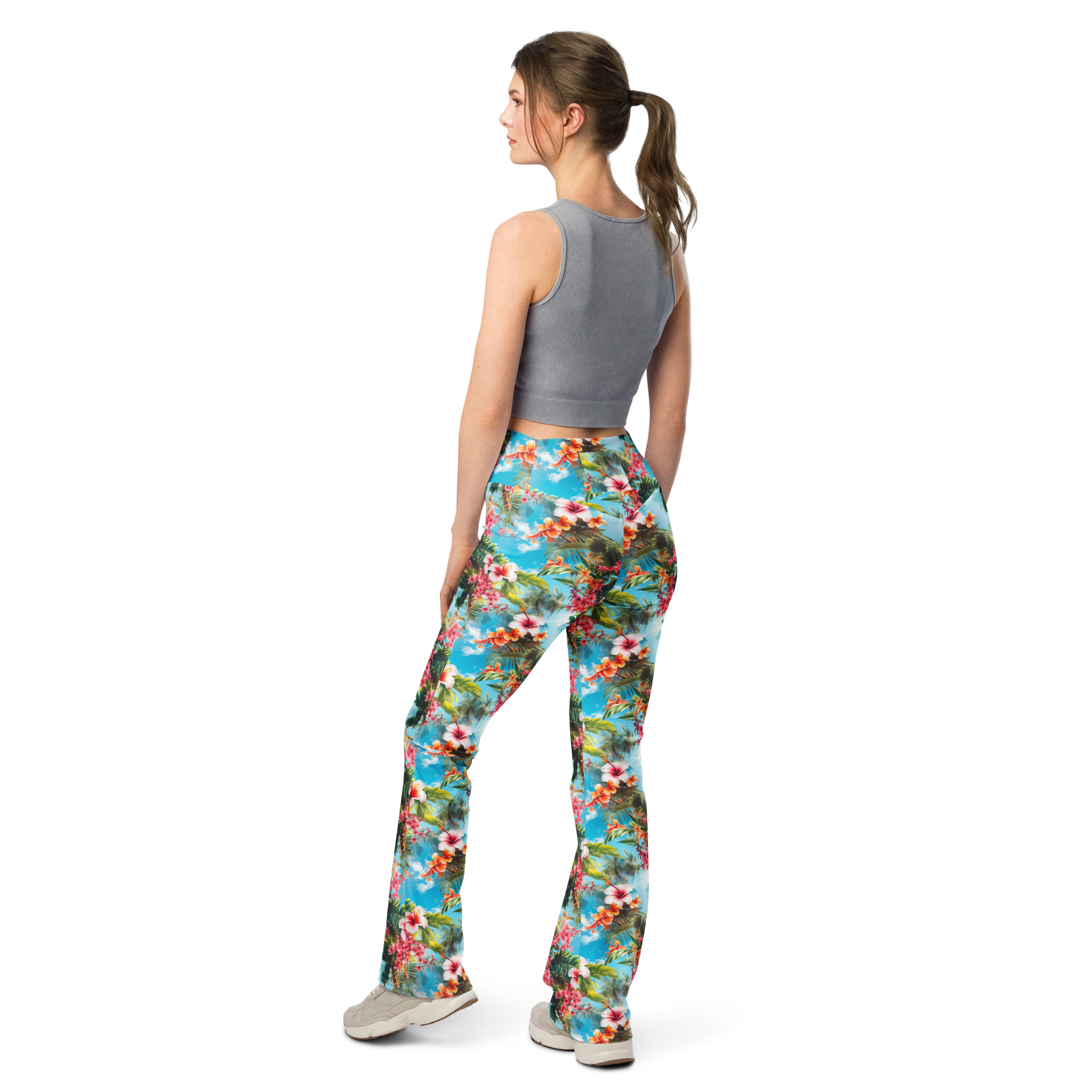 Tropical Beach Flower Flare Leggings | GearBunch